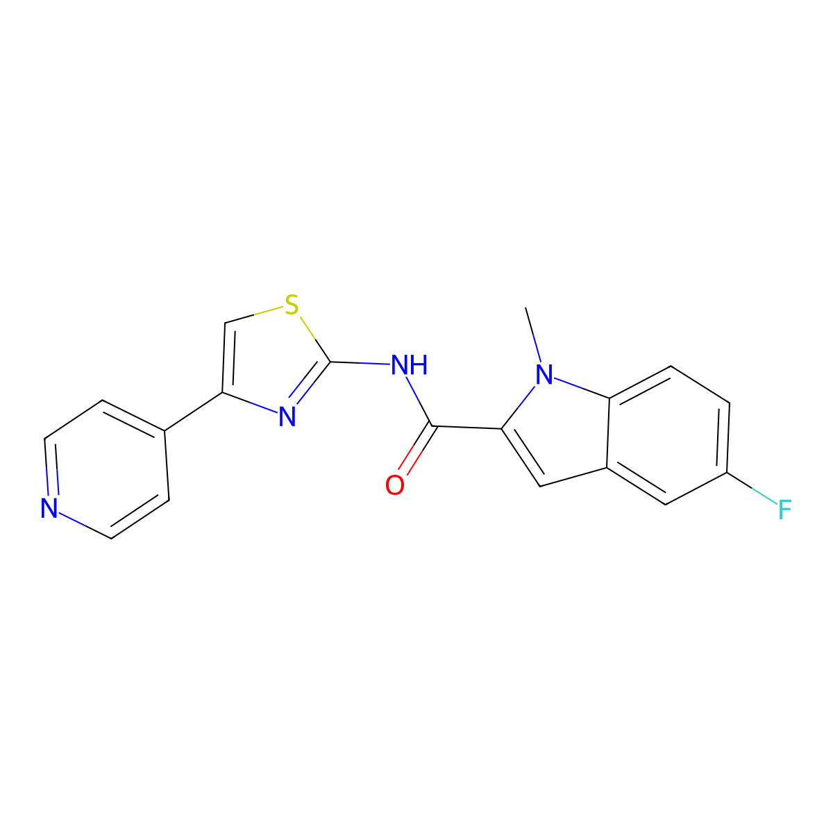 5-fluoro-1-methyl-N-(4-(pyridin-4-yl)thiazol-2-yl)-1H-indole-2-carboxamide molecular structure, CAS 1374541-96-4
