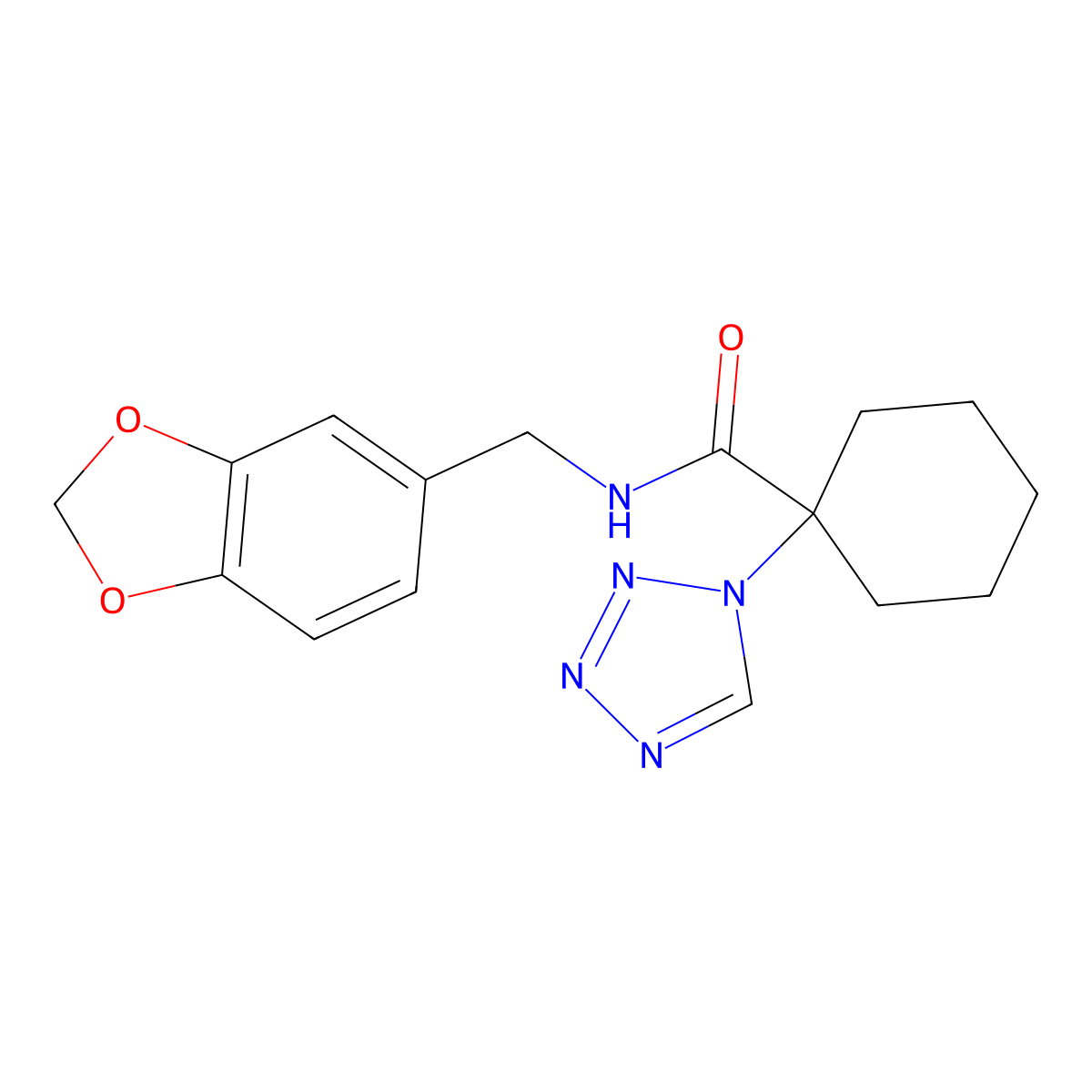 N-(1,3-benzodioxol-5-ylmethyl)-1-(1H-1,2,3,4-tetraazol-1-yl)-1-cyclohexanecarboxamide molecular structure, CAS 1374541-99-7