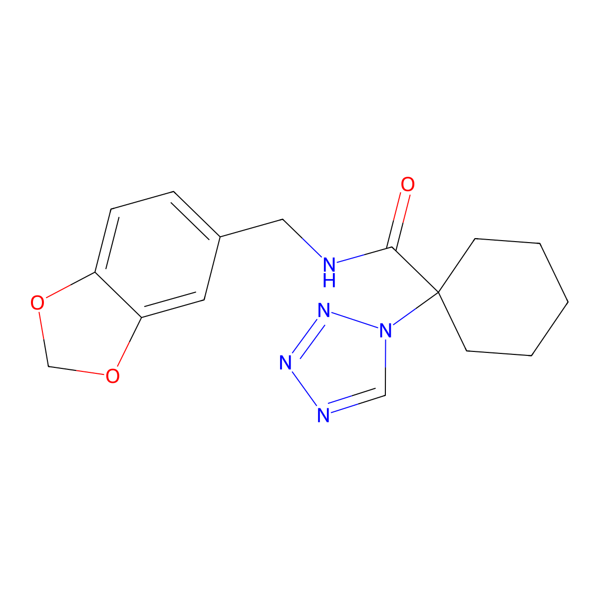 N-(1,3-benzodioxol-5-ylmethyl)-1-(1H-1,2,3,4-tetraazol-1-yl)-1-cyclohexanecarboxamide molecular structure, CAS 1374541-99-7