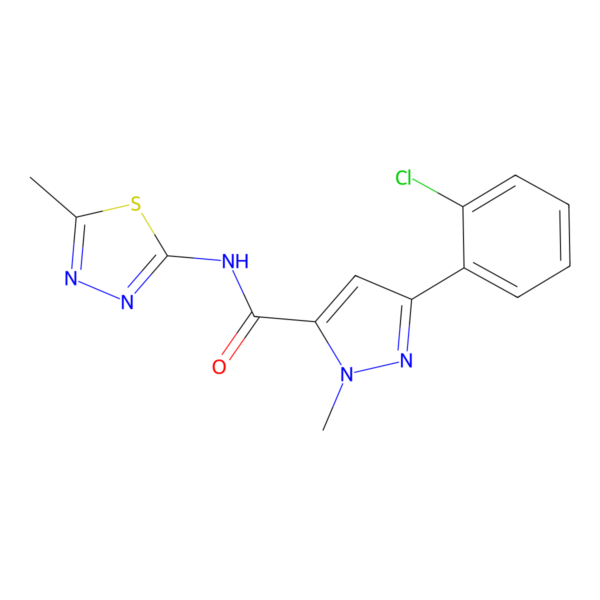 3-(2-chlorophenyl)-1-methyl-N-(5-methyl-1,3,4-thiadiazol-2-yl)-1H-pyrazole-5-carboxamide molecular structure, CAS 1374542-07-0