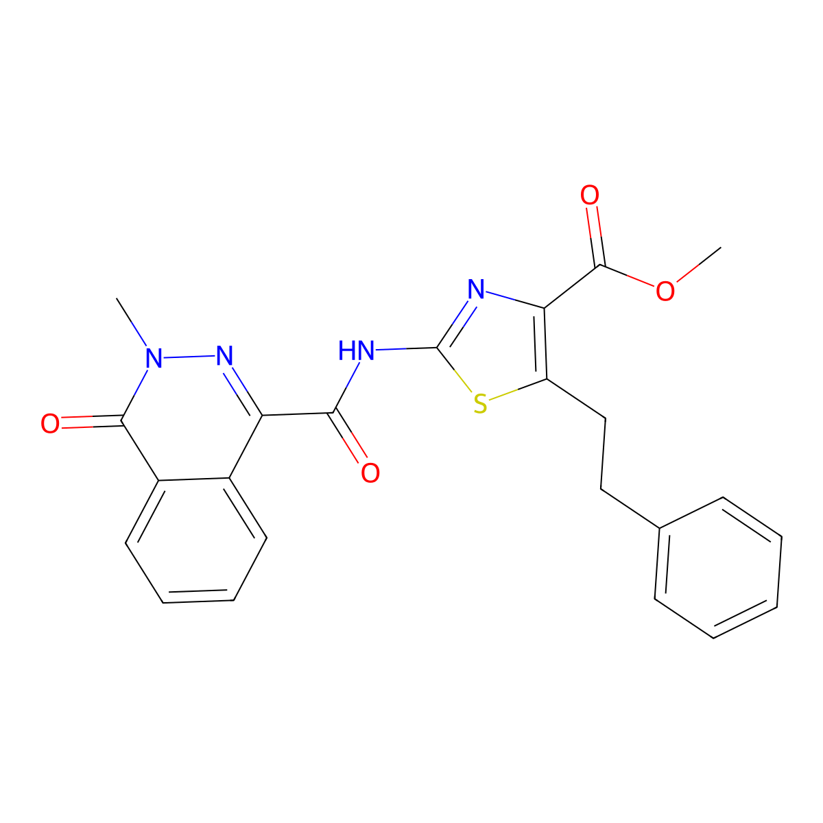 Methyl 2-{[(3-methyl-4-oxo-3,4-dihydrophthalazin-1-yl)carbonyl]amino}-5-(2-phenylethyl)-1,3-thiazole-4-carboxylate molecular structure, CAS 1374542-17-2