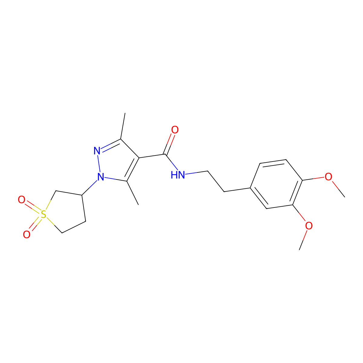 N-[2-(3,4-dimethoxyphenyl)ethyl]-1-(1,1-dioxidotetrahydrothiophen-3-yl)-3,5-dimethyl-1H-pyrazole-4-carboxamide molecular structure, CAS 1374542-54-7