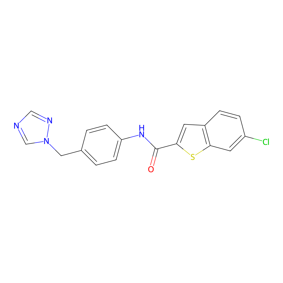 6-chloro-N-[4-(1H-1,2,4-triazol-1-ylmethyl)phenyl]-1-benzothiophene-2-carboxamide molecular structure, CAS 1374543-04-0
