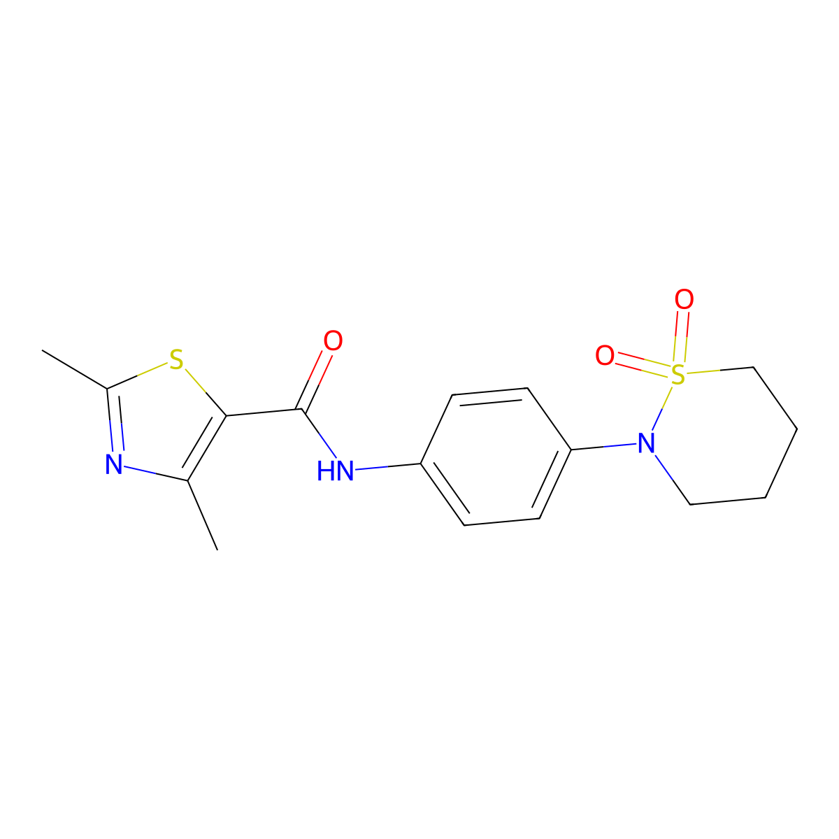 N-[4-(1,1-dioxido-1,2-thiazinan-2-yl)phenyl]-2,4-dimethyl-1,3-thiazole-5-carboxamide molecular structure, CAS 1374543-52-8