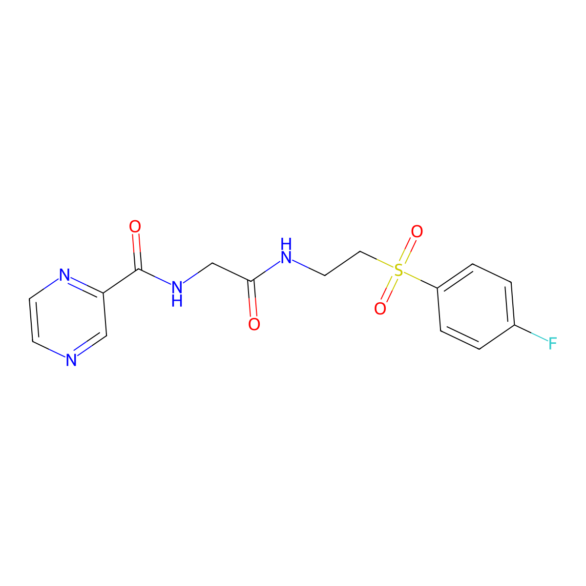 N-[2-({2-[(4-fluorophenyl)sulfonyl]ethyl}amino)-2-oxoethyl]-2-pyrazinecarboxamide molecular structure, CAS 1374543-58-4