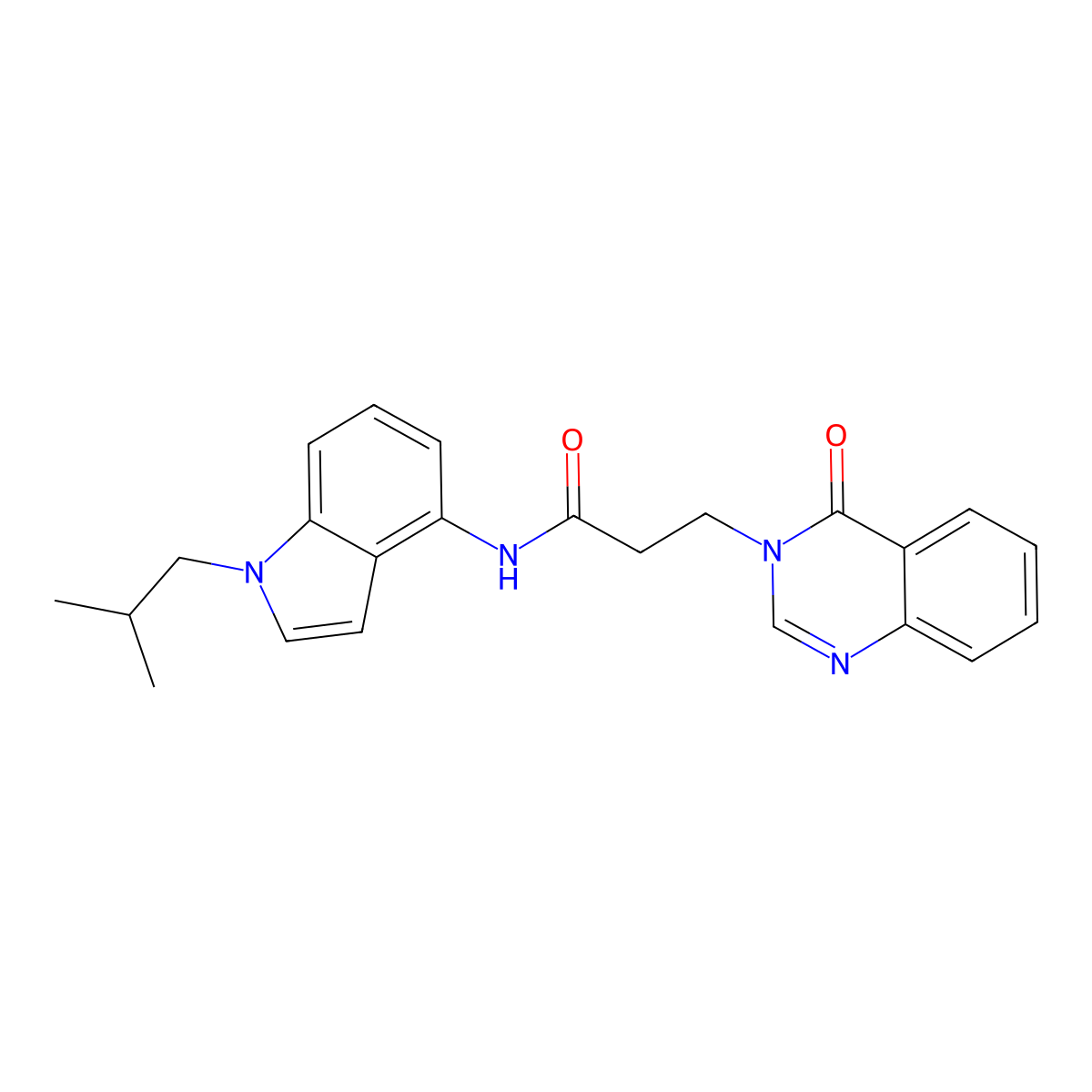 N-[1-(2-methylpropyl)-1H-indol-4-yl]-3-(4-oxoquinazolin-3(4H)-yl)propanamide molecular structure, CAS 1374543-63-1
