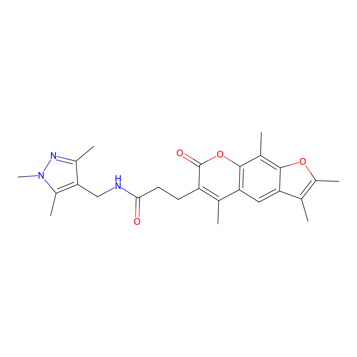 3-(2,3,5,9-tetramethyl-7-oxo-7H-furo[3,2-g]chromen-6-yl)-N-[(1,3,5-trimethyl-1H-pyrazol-4-yl)methyl]propanamide molecular structure, CAS 1374543-76-6