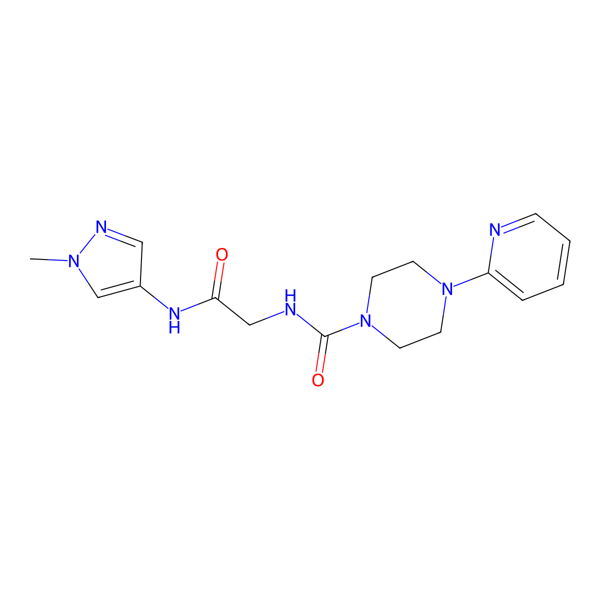 N-{2-[(1-methyl-1H-pyrazol-4-yl)amino]-2-oxoethyl}-4-(pyridin-2-yl)piperazine-1-carboxamide molecular structure, CAS 1374543-90-4