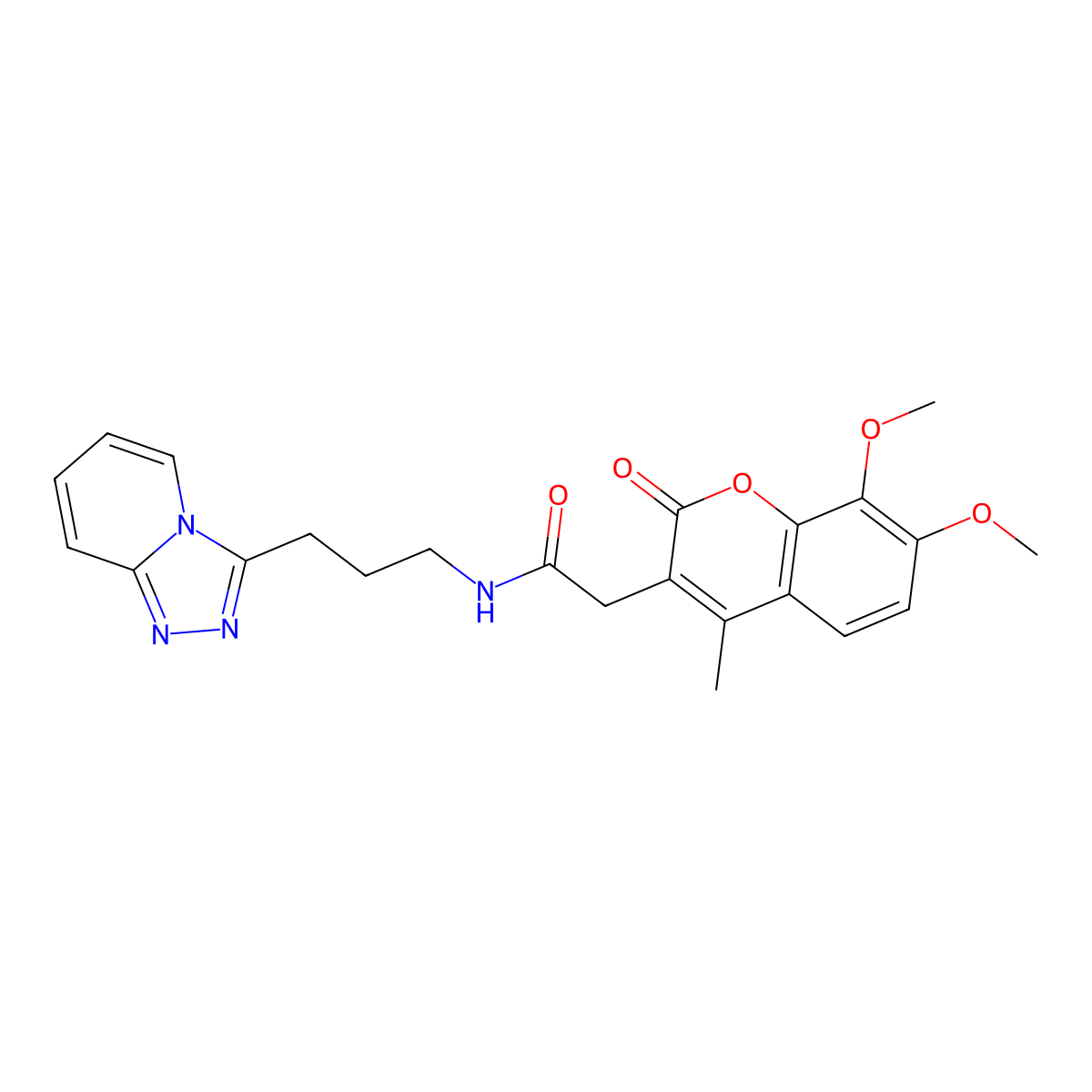 2-(7,8-dimethoxy-4-methyl-2-oxo-2H-chromen-3-yl)-N-[3-([1,2,4]triazolo[4,3-a]pyridin-3-yl)propyl]acetamide molecular structure, CAS 1374543-92-6