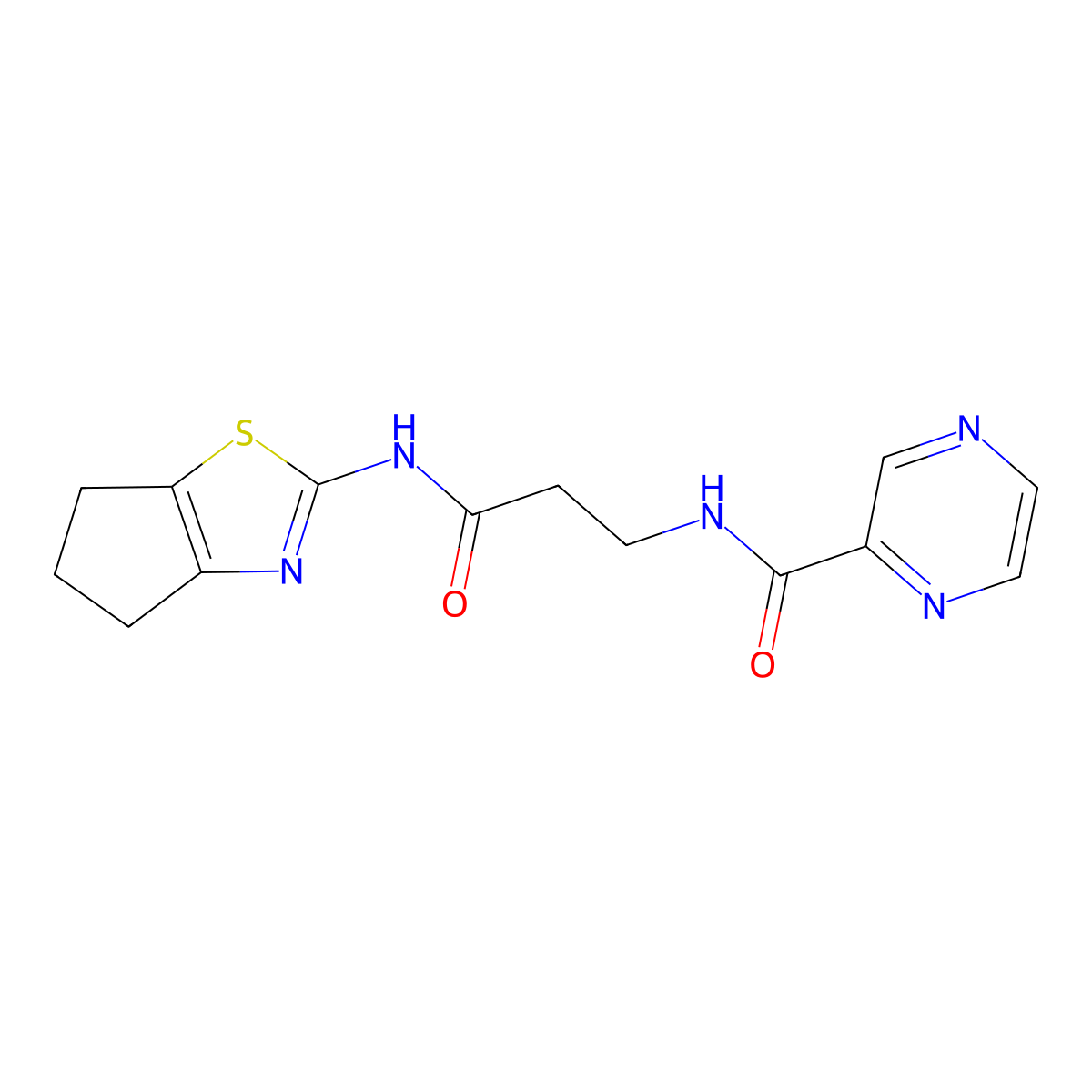 N-(3-((5,6-dihydro-4H-cyclopenta[d]thiazol-2-yl)amino)-3-oxopropyl)pyrazine-2-carboxamide molecular structure, CAS 1374544-10-1