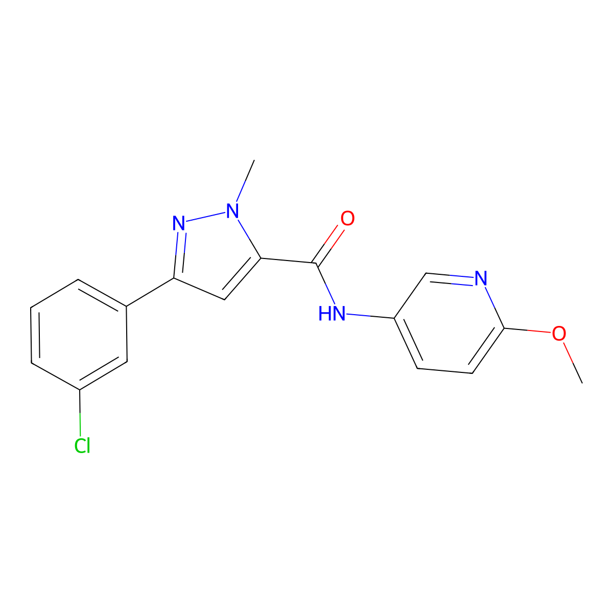 3-(3-chlorophenyl)-N-(6-methoxypyridin-3-yl)-1-methyl-1H-pyrazole-5-carboxamide molecular structure, CAS 1374544-18-9