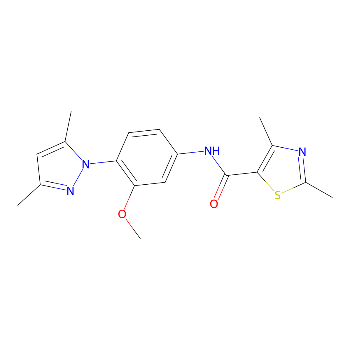 N-[4-(3,5-dimethyl-1H-pyrazol-1-yl)-3-methoxyphenyl]-2,4-dimethyl-1,3-thiazole-5-carboxamide molecular structure, CAS 1374544-29-2