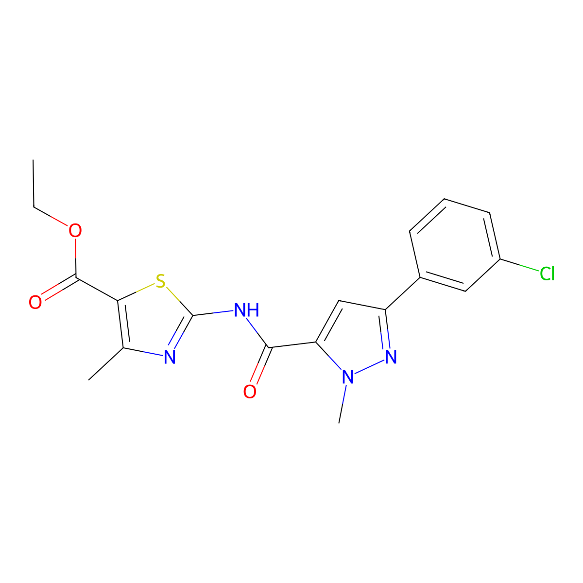 ethyl 2-({[3-(3-chlorophenyl)-1-methyl-1H-pyrazol-5-yl]carbonyl}amino)-4-methyl-1,3-thiazole-5-carboxylate molecular structure, CAS 1374544-46-3