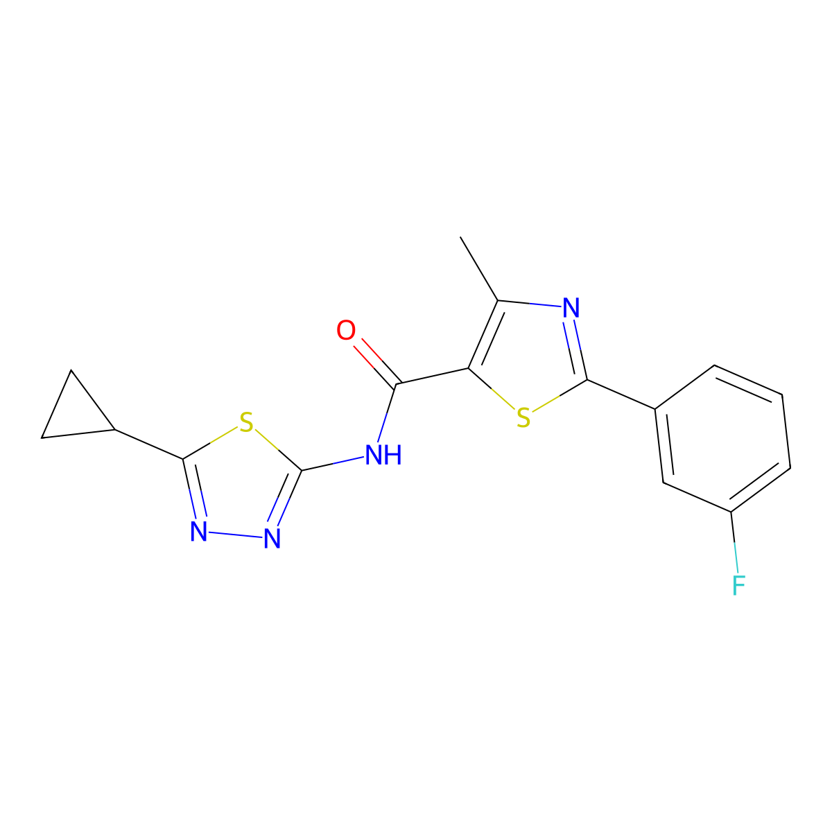 N-(5-cyclopropyl-1,3,4-thiadiazol-2-yl)-2-(3-fluorophenyl)-4-methylthiazole-5-carboxamide molecular structure, CAS 1374544-47-4