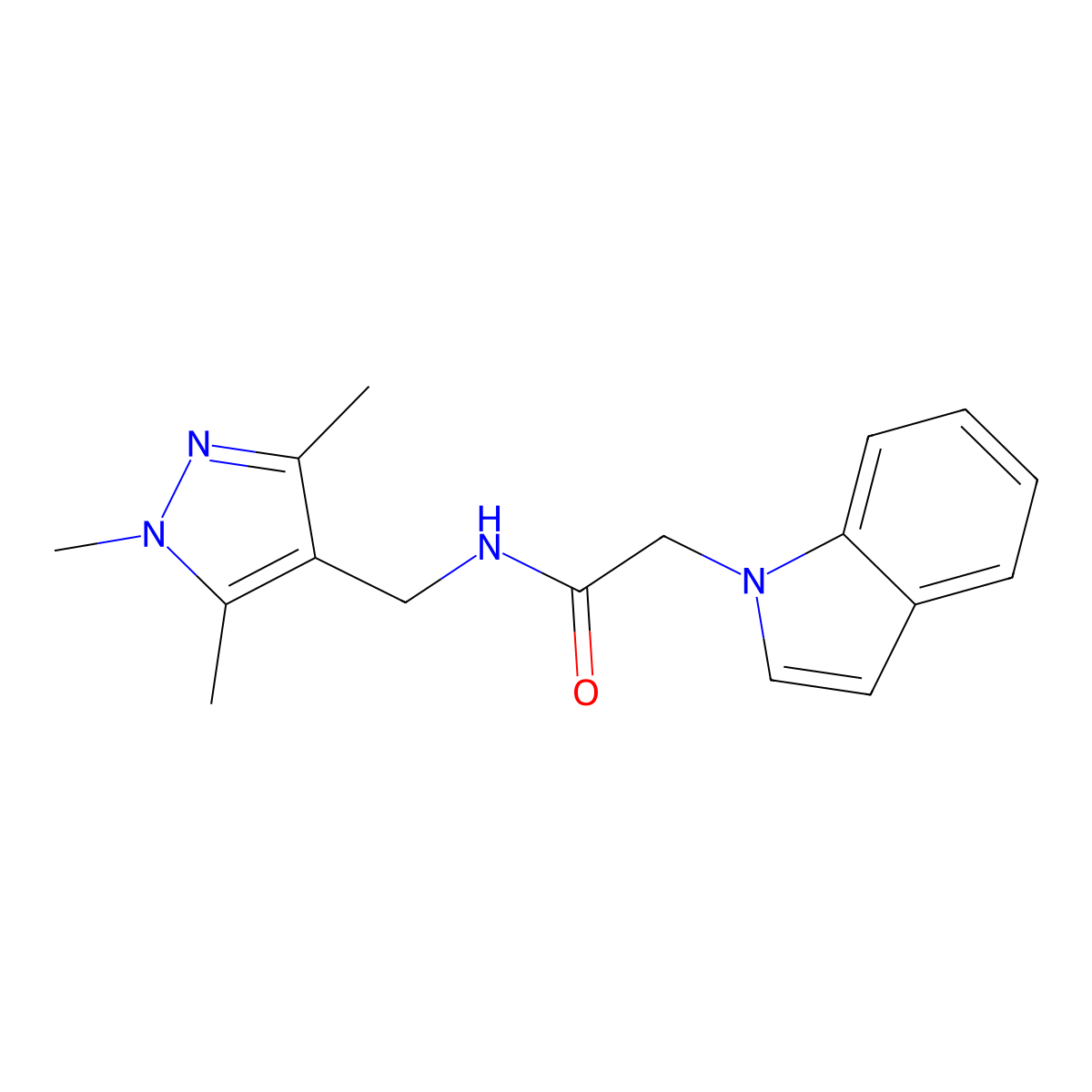 2-(1H-indol-1-yl)-N-[(1,3,5-trimethyl-1H-pyrazol-4-yl)methyl]acetamide molecular structure, CAS 1374544-54-3