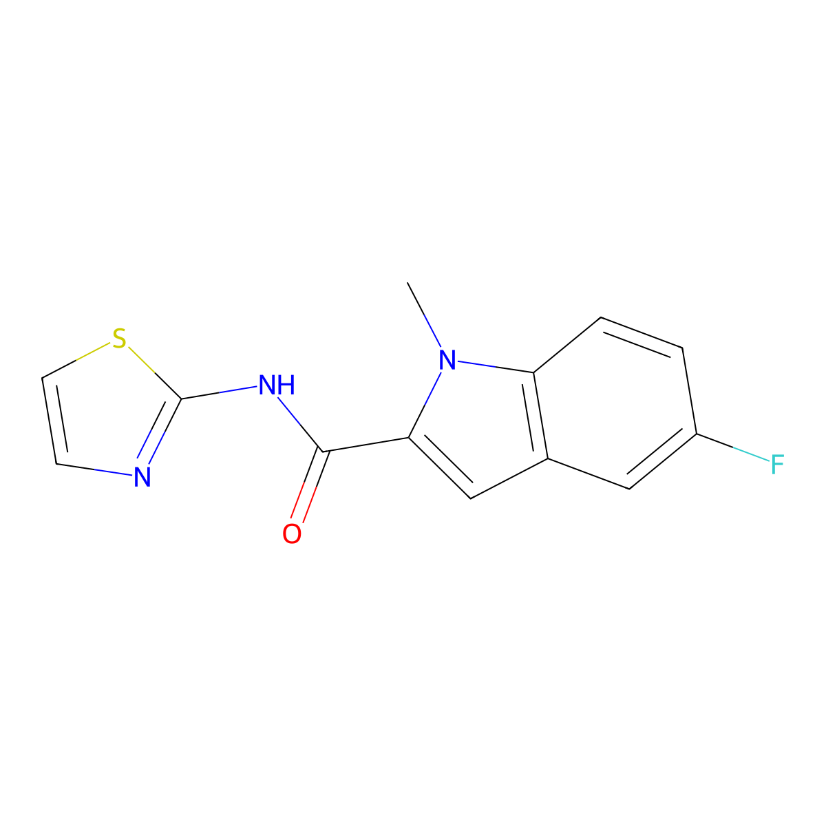 5-fluoro-1-methyl-N-(1,3-thiazol-2-yl)-1H-indole-2-carboxamide molecular structure, CAS 1374544-61-2