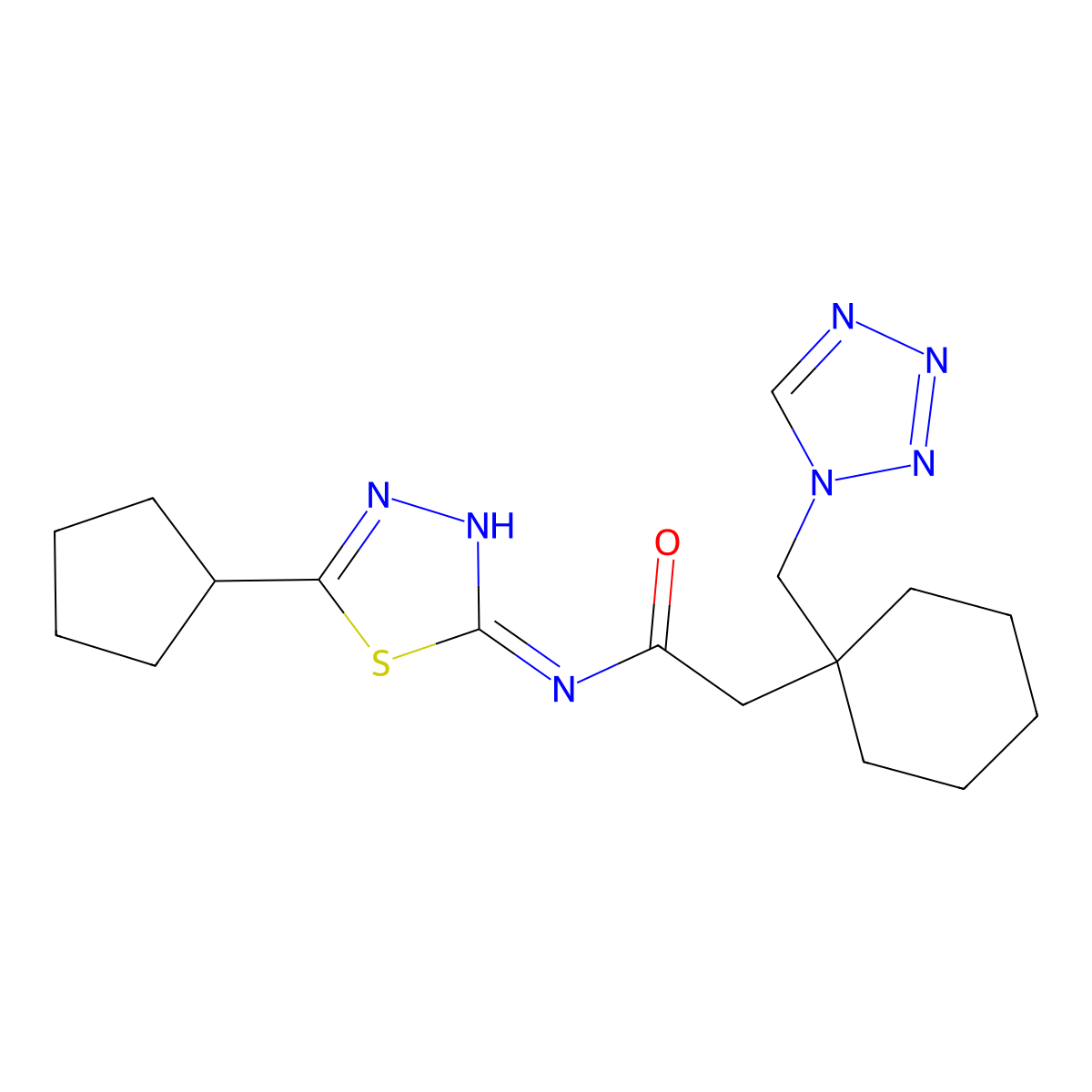 2-(1-((1H-tetrazol-1-yl)methyl)cyclohexyl)-N-(5-cyclopentyl-1,3,4-thiadiazol-2-yl)acetamide molecular structure, CAS 1374544-76-9