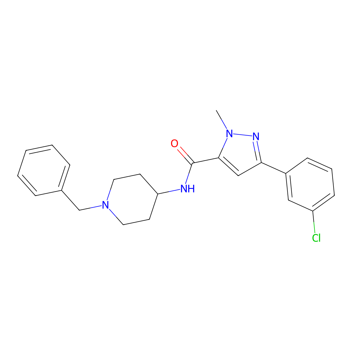 N-(1-benzylpiperidin-4-yl)-3-(3-chlorophenyl)-1-methyl-1H-pyrazole-5-carboxamide molecular structure, CAS 1374544-82-7