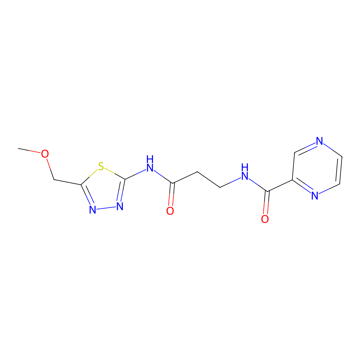 N-(3-{[(2Z)-5-(methoxymethyl)-1,3,4-thiadiazol-2(3H)-ylidene]amino}-3-oxopropyl)pyrazine-2-carboxamide molecular structure, CAS 1374544-86-1