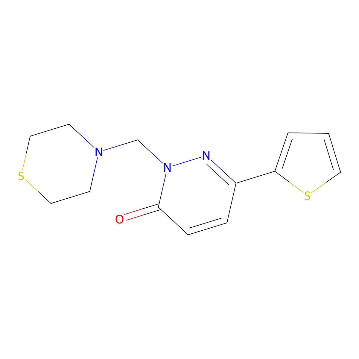 2-(thiomorpholin-4-ylmethyl)-6-(thiophen-2-yl)pyridazin-3(2H)-one molecular structure, CAS 1374545-04-6