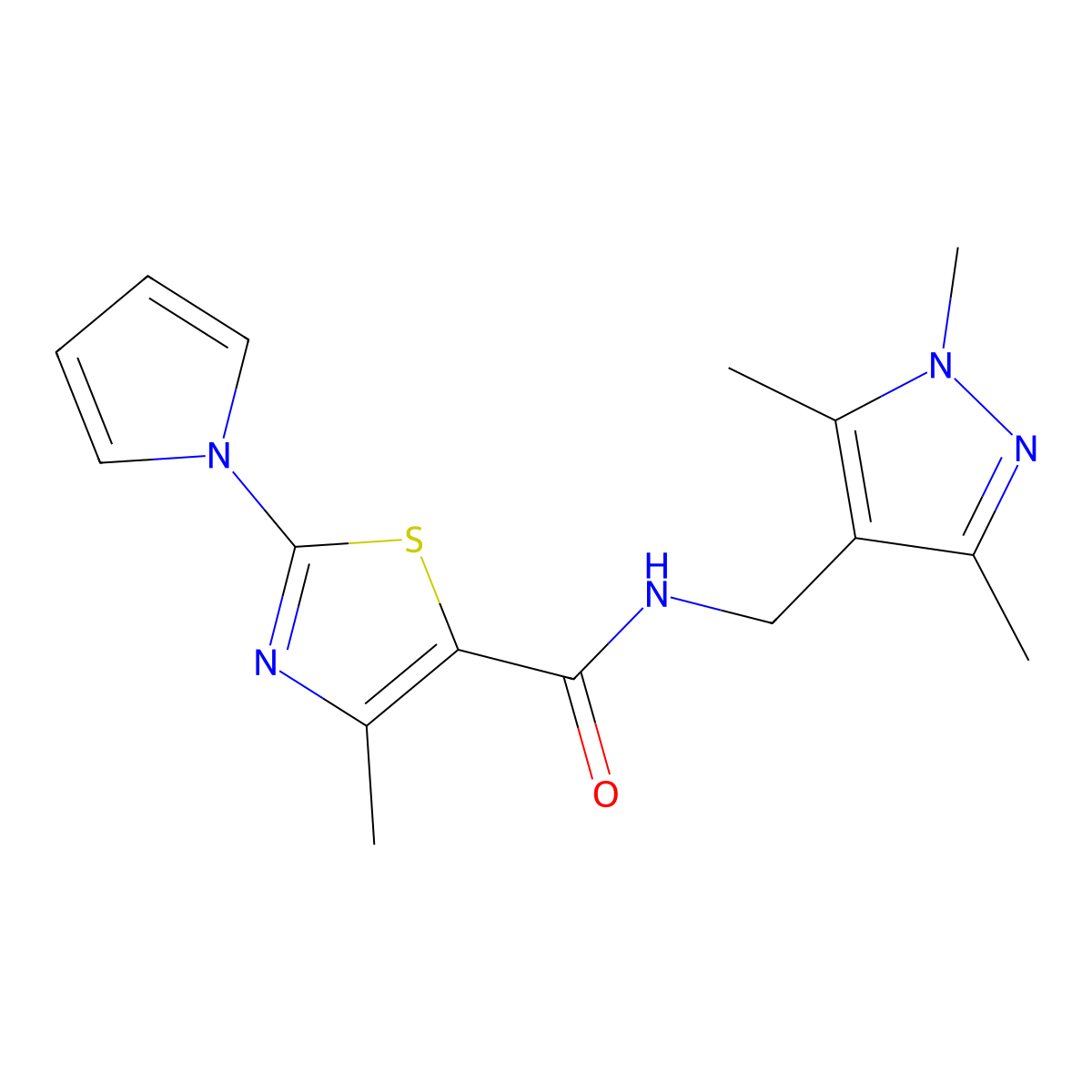 4-methyl-2-(1H-pyrrol-1-yl)-N-[(1,3,5-trimethyl-1H-pyrazol-4-yl)methyl]-1,3-thiazole-5-carboxamide molecular structure, CAS 1374545-07-9