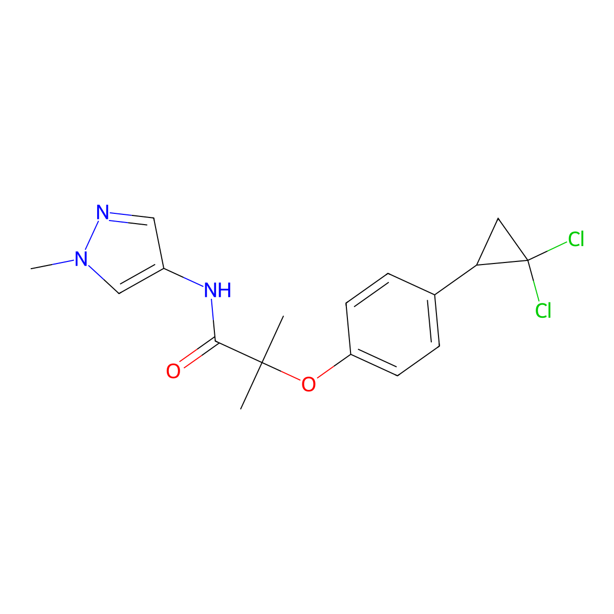 2-[4-(2,2-dichlorocyclopropyl)phenoxy]-2-methyl-N-(1-methyl-1H-pyrazol-4-yl)propanamide molecular structure, CAS 1374545-23-9