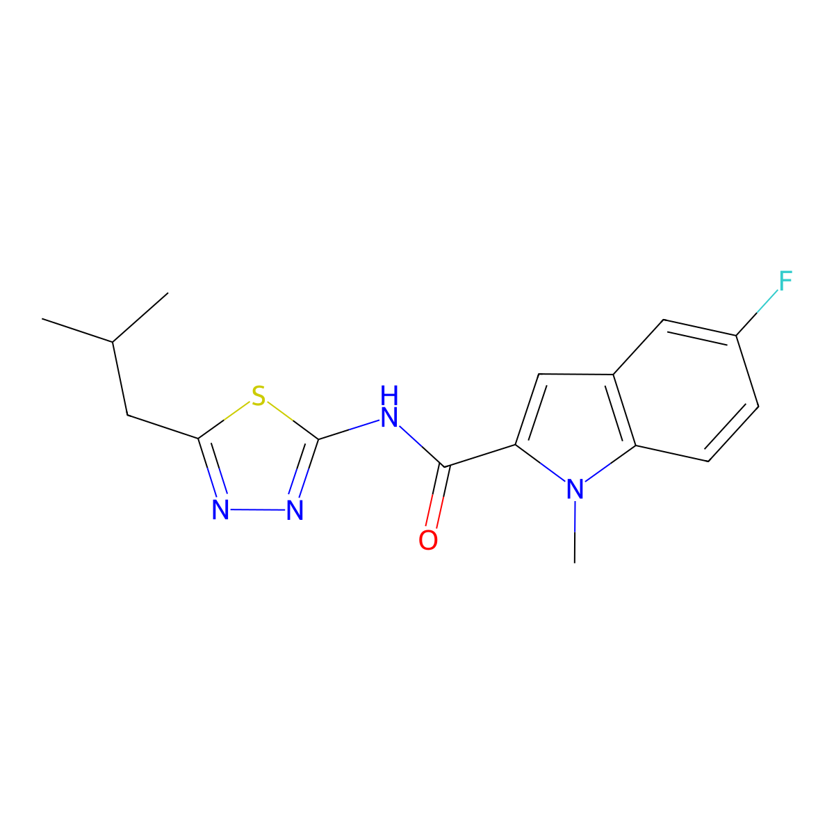 5-fluoro-1-methyl-N-[5-(2-methylpropyl)-1,3,4-thiadiazol-2-yl]-1H-indole-2-carboxamide molecular structure, CAS 1374545-37-5