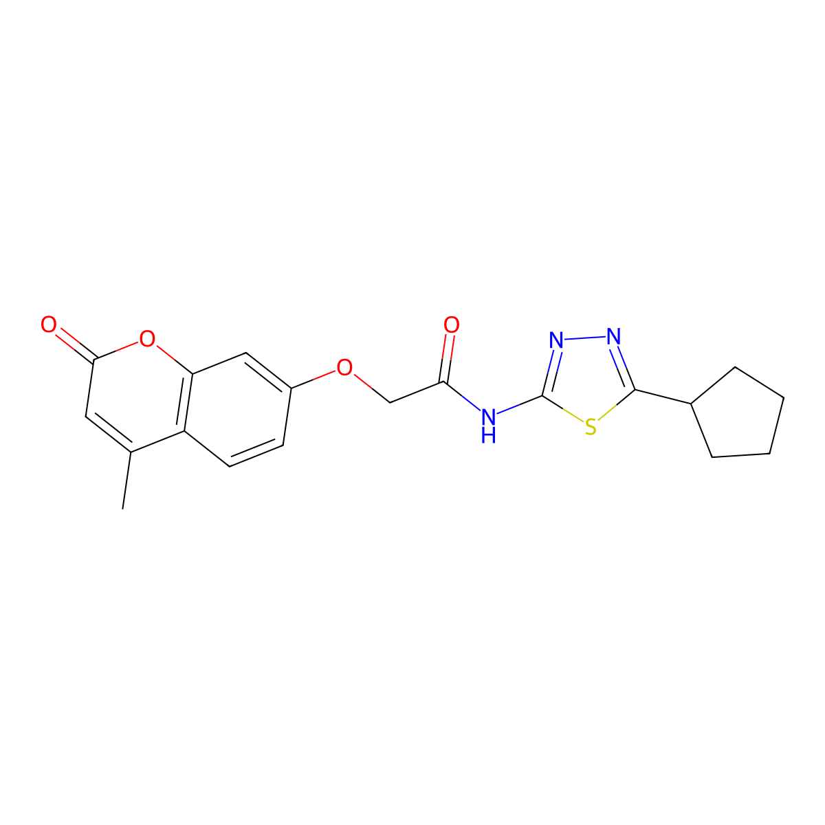 N-(5-cyclopentyl-1,3,4-thiadiazol-2-yl)-2-((4-methyl-2-oxo-2H-chromen-7-yl)oxy)acetamide molecular structure, CAS 1374545-43-3