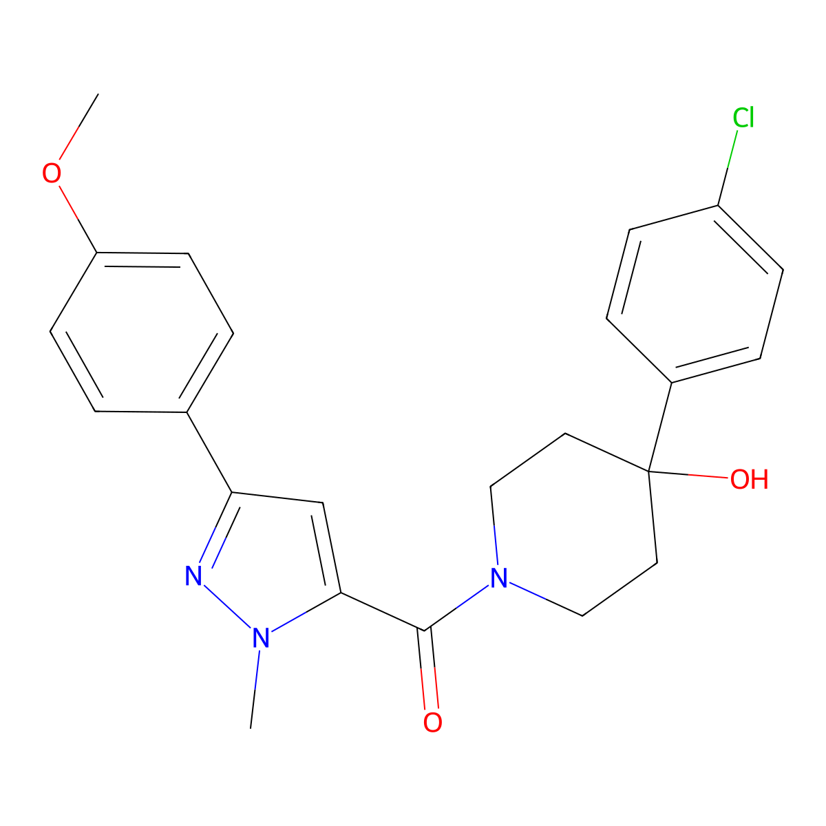 [4-(4-chlorophenyl)-4-hydroxypiperidino][3-(4-methoxyphenyl)-1-methyl-1H-pyrazol-5-yl]methanone molecular structure, CAS 1374545-59-1