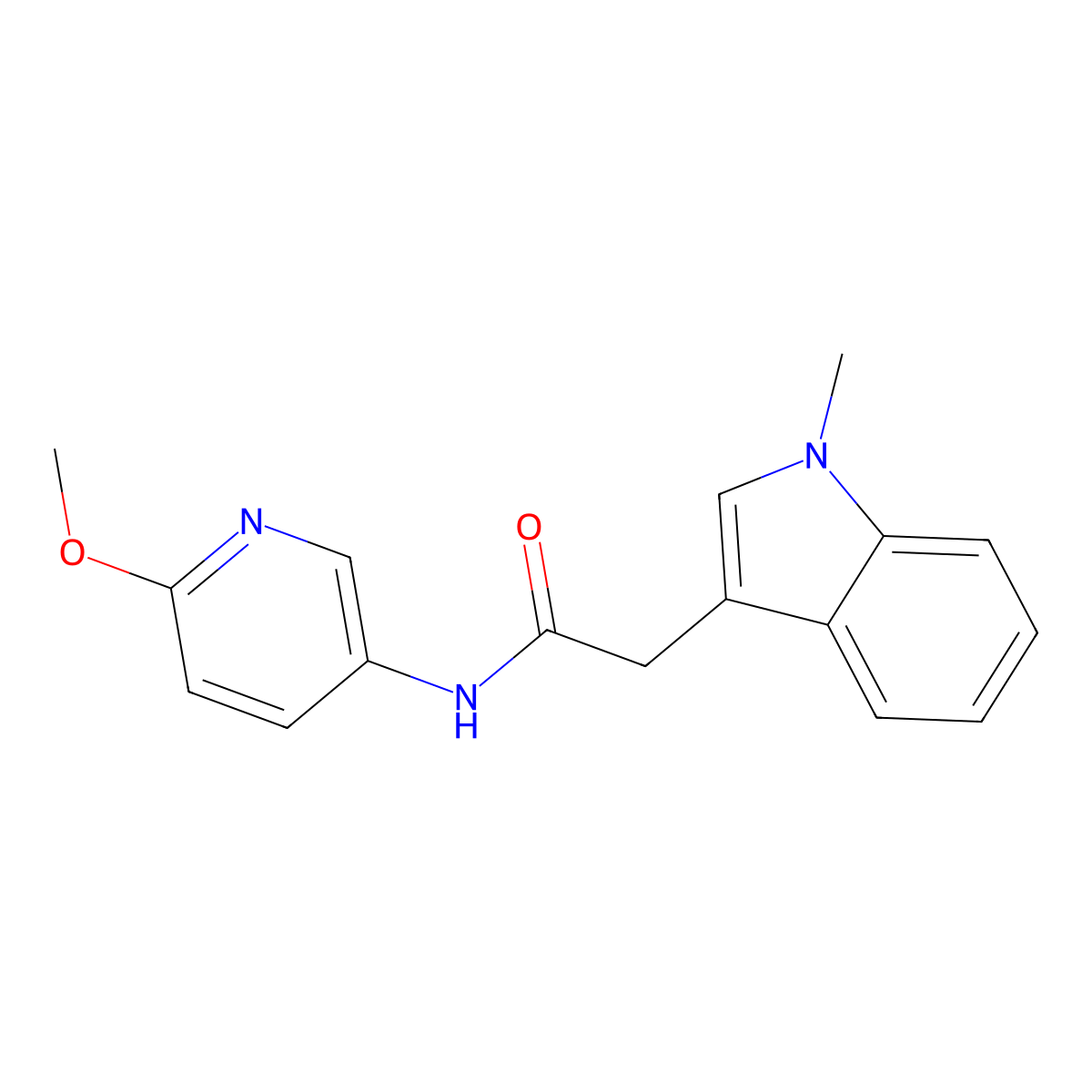 N-(6-methoxypyridin-3-yl)-2-(1-methyl-1H-indol-3-yl)acetamide molecular structure, CAS 1374545-67-1