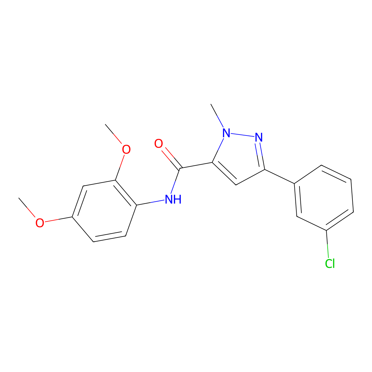 3-(3-chlorophenyl)-N-(2,4-dimethoxyphenyl)-1-methyl-1H-pyrazole-5-carboxamide molecular structure, CAS 1374545-72-8