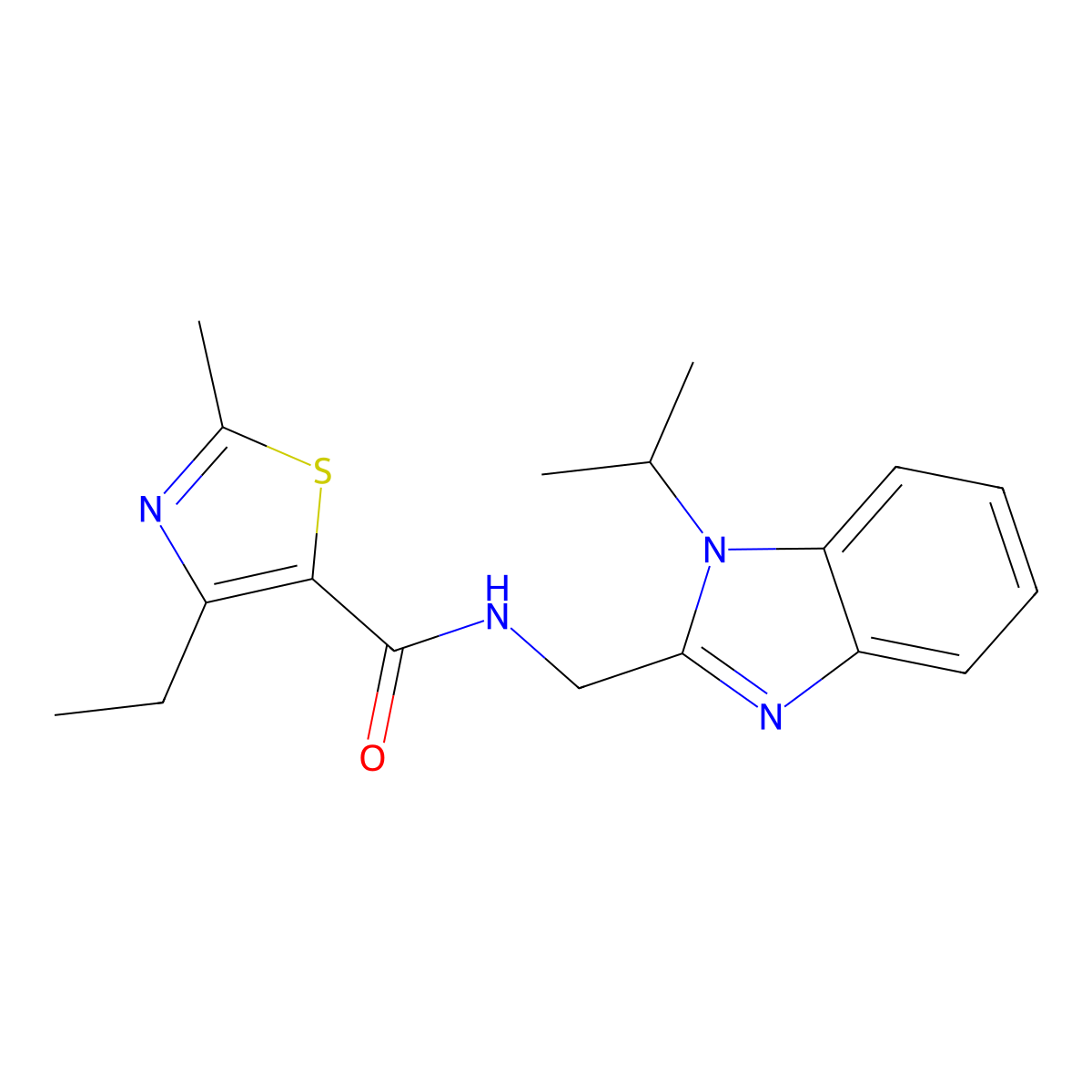 4-ethyl-2-methyl-N-{[1-(propan-2-yl)-1H-benzimidazol-2-yl]methyl}-1,3-thiazole-5-carboxamide molecular structure, CAS 1374545-76-2
