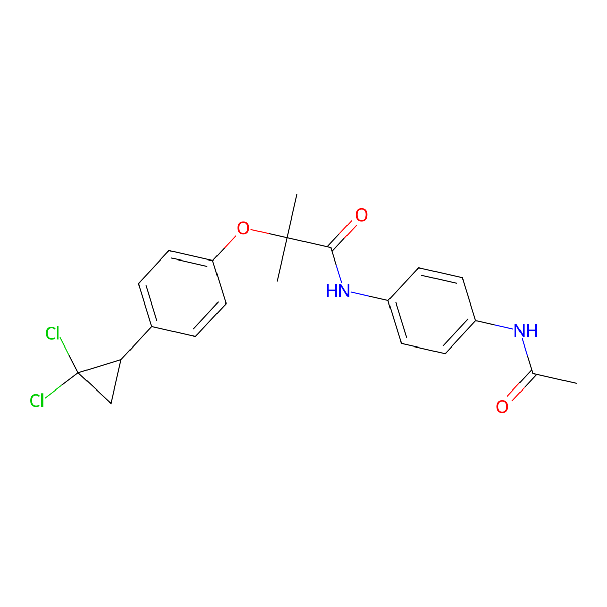 N-[4-(acetylamino)phenyl]-2-[4-(2,2-dichlorocyclopropyl)phenoxy]-2-methylpropanamide molecular structure, CAS 1374546-01-6