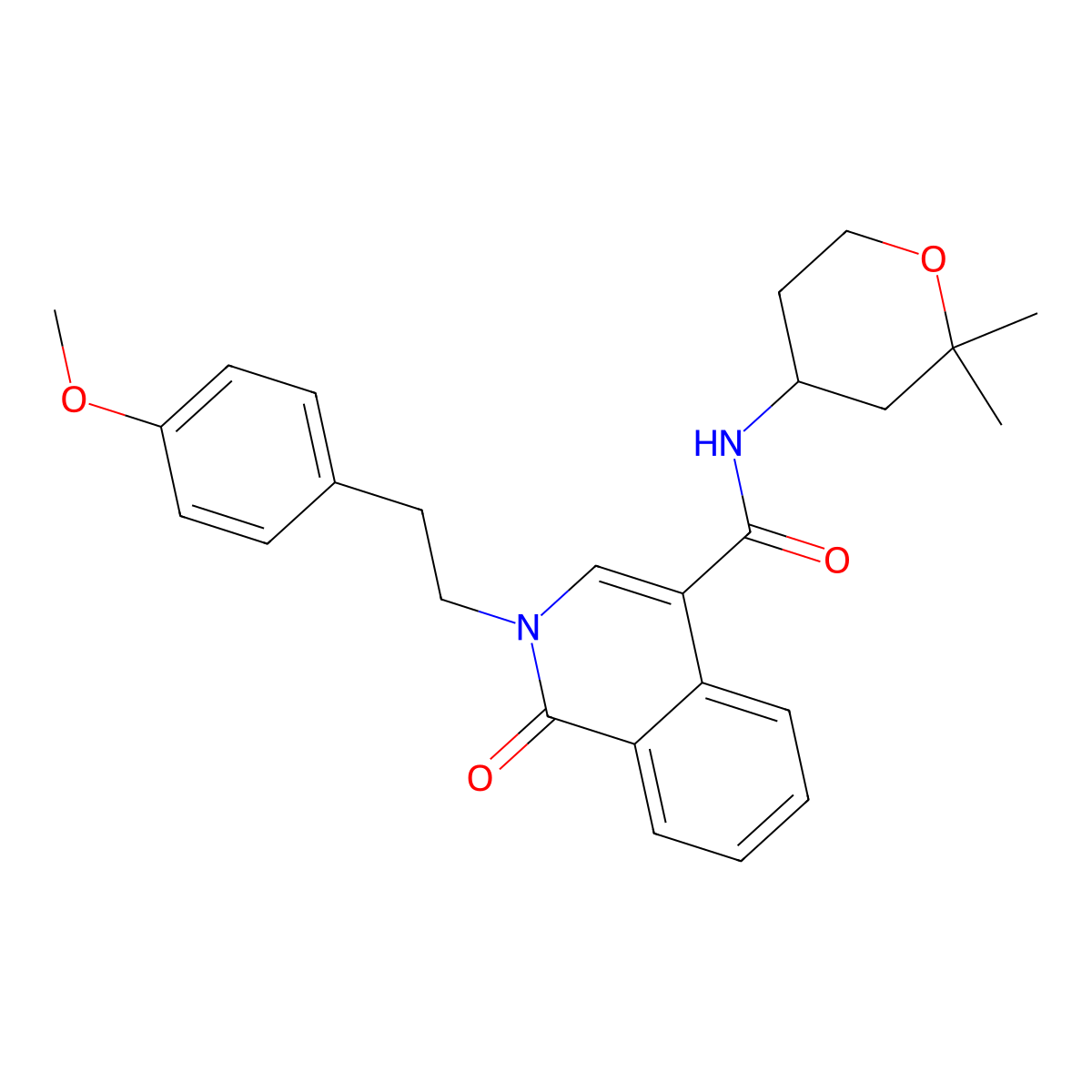 N-(2,2-dimethyltetrahydro-2H-pyran-4-yl)-2-[2-(4-methoxyphenyl)ethyl]-1-oxo-1,2-dihydroisoquinoline-4-carboxamide molecular structure, CAS 1374546-04-9
