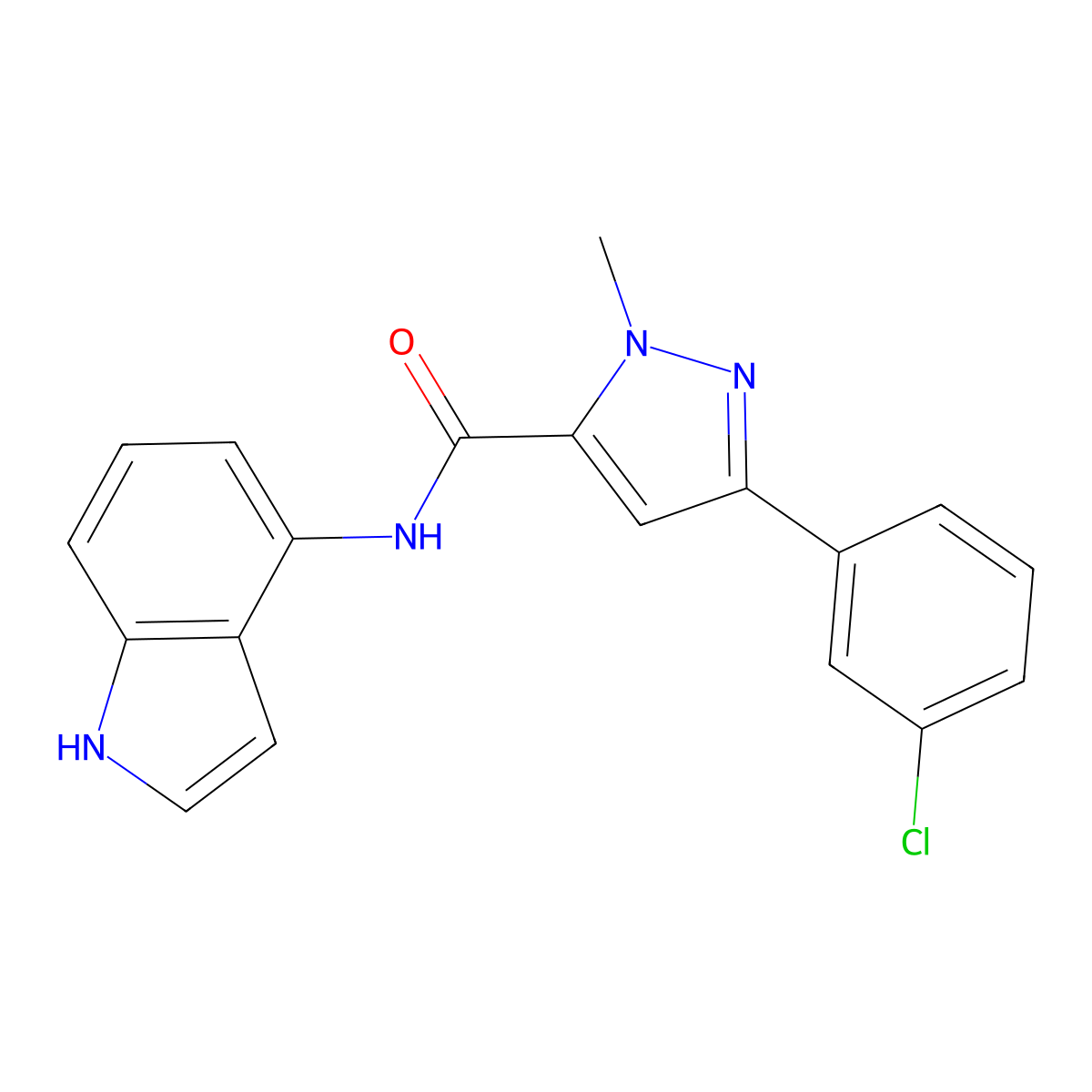 3-(3-chlorophenyl)-N-(1H-indol-4-yl)-1-methyl-1H-pyrazole-5-carboxamide molecular structure, CAS 1374546-08-3