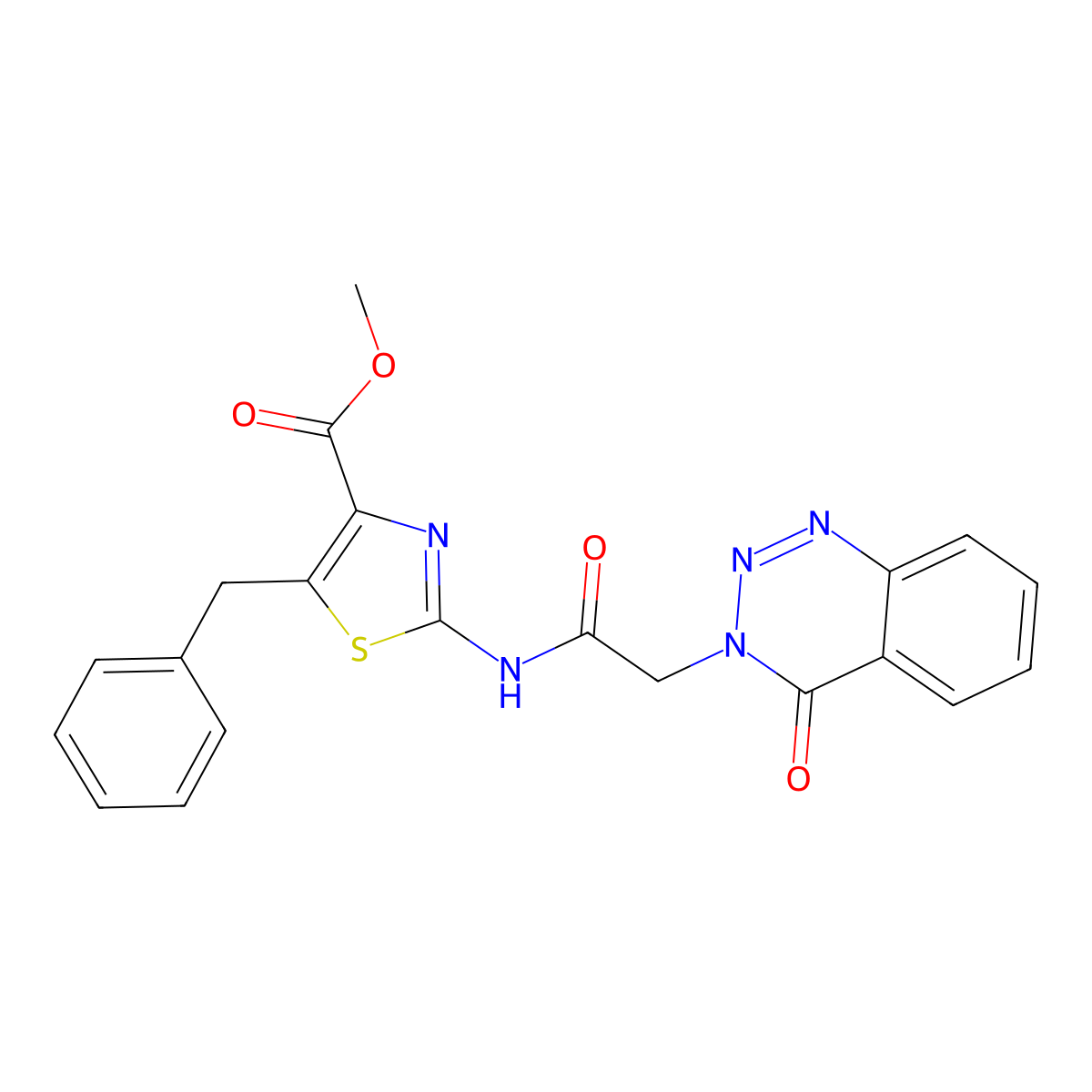 methyl 5-benzyl-2-{[(4-oxo-1,2,3-benzotriazin-3(4H)-yl)acetyl]amino}-1,3-thiazole-4-carboxylate molecular structure, CAS 1374546-11-8