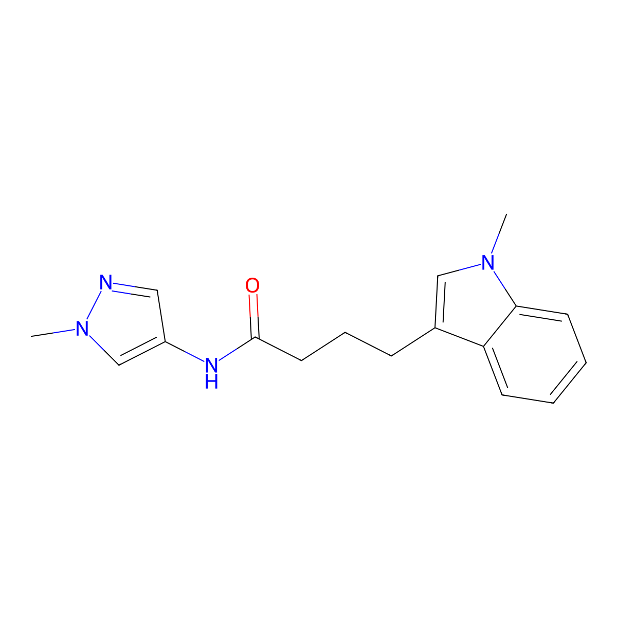 4-(1-methyl-1H-indol-3-yl)-N-(1-methyl-1H-pyrazol-4-yl)butanamide molecular structure, CAS 1374546-75-4