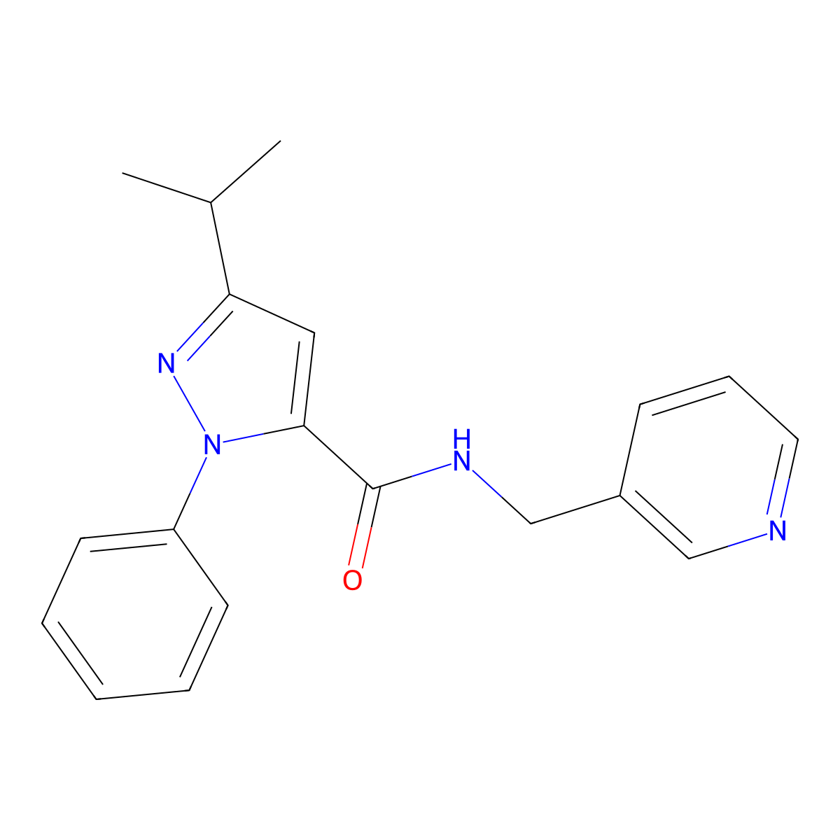 1-phenyl-3-(propan-2-yl)-N-(pyridin-3-ylmethyl)-1H-pyrazole-5-carboxamide molecular structure, CAS 1374546-90-3