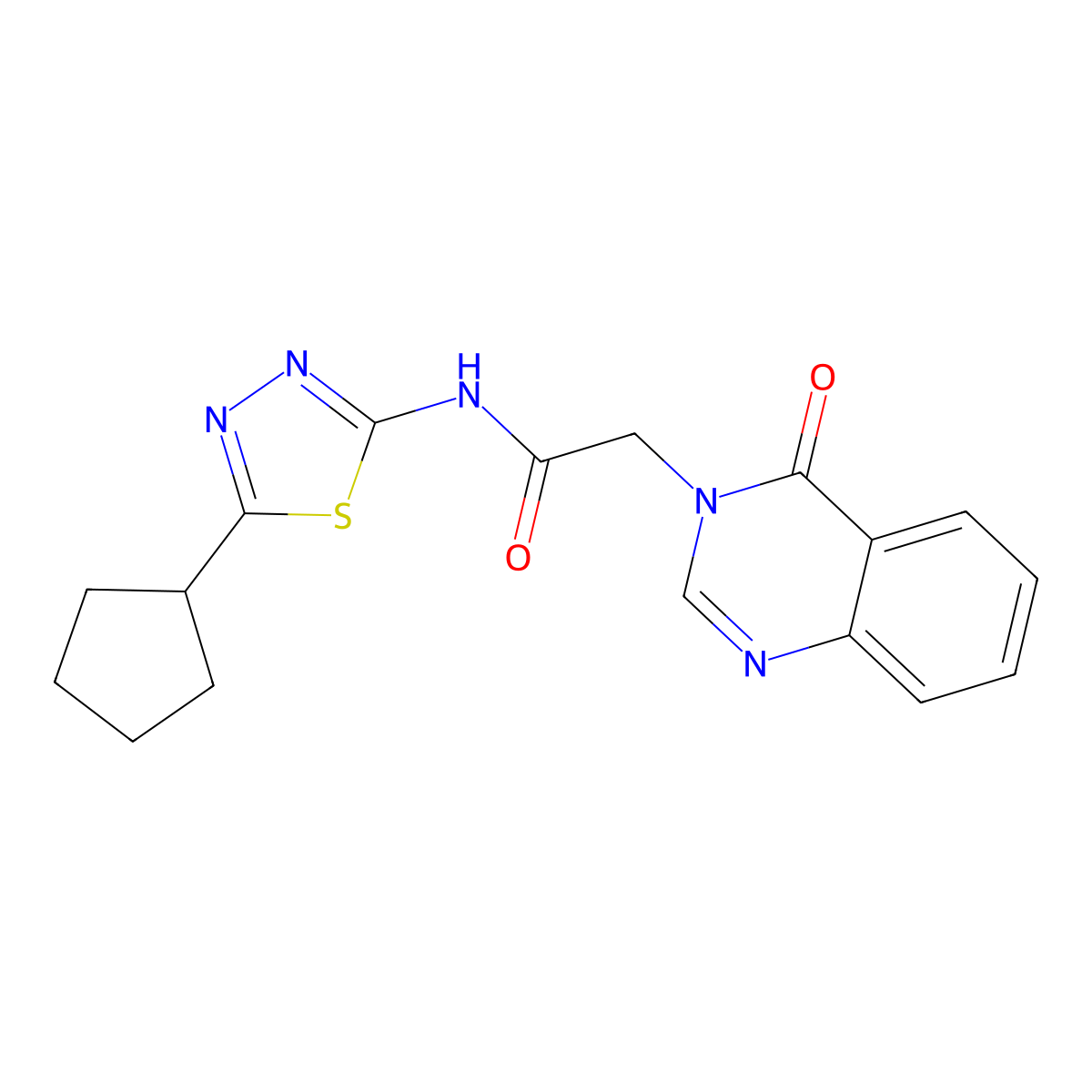 N-(5-cyclopentyl-1,3,4-thiadiazol-2-yl)-2-(4-oxoquinazolin-3(4H)-yl)acetamide molecular structure, CAS 1374547-19-9