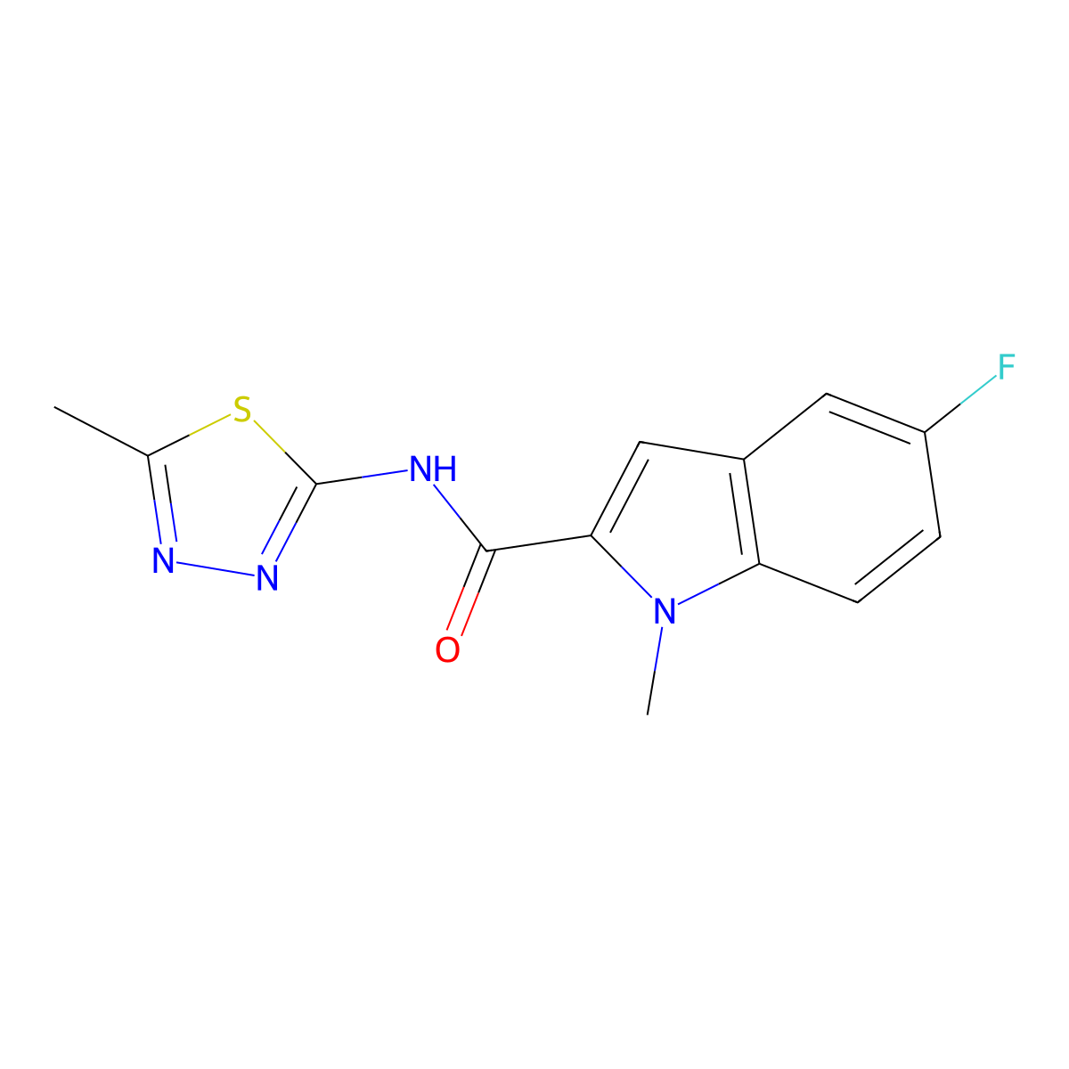 5-fluoro-1-methyl-N-(5-methyl-1,3,4-thiadiazol-2-yl)-1H-indole-2-carboxamide molecular structure, CAS 1374547-29-1