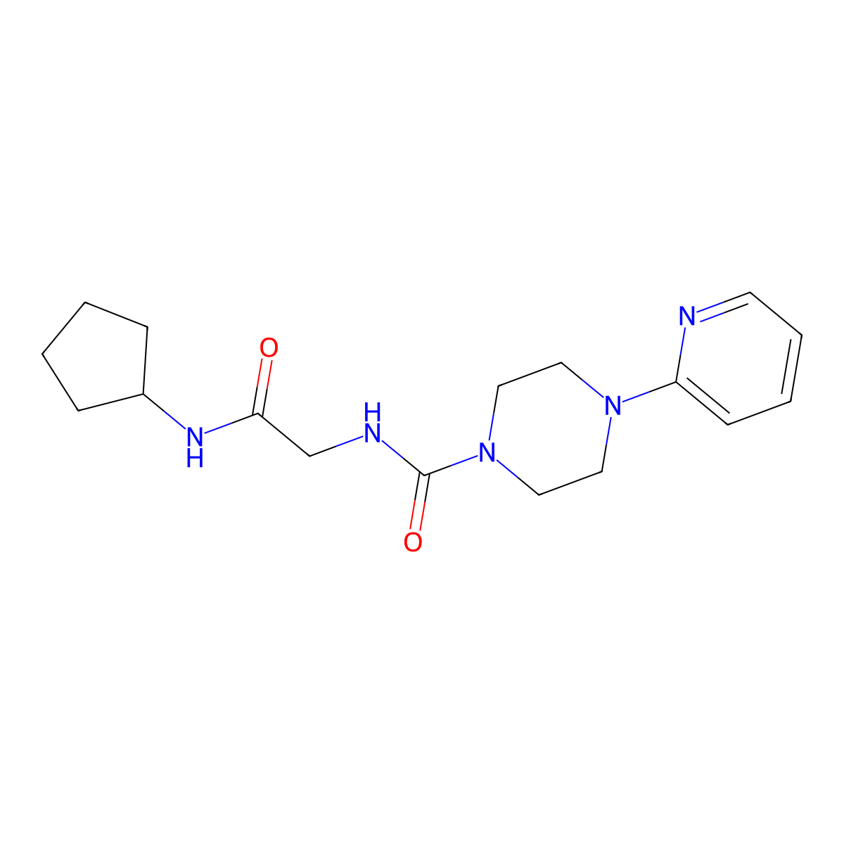 N-[2-(cyclopentylamino)-2-oxoethyl]-4-(pyridin-2-yl)piperazine-1-carboxamide molecular structure, CAS 1374547-32-6