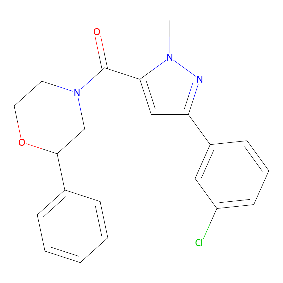 [3-(3-chlorophenyl)-1-methyl-1H-pyrazol-5-yl](2-phenylmorpholin-4-yl)methanone molecular structure, CAS 1374547-35-9