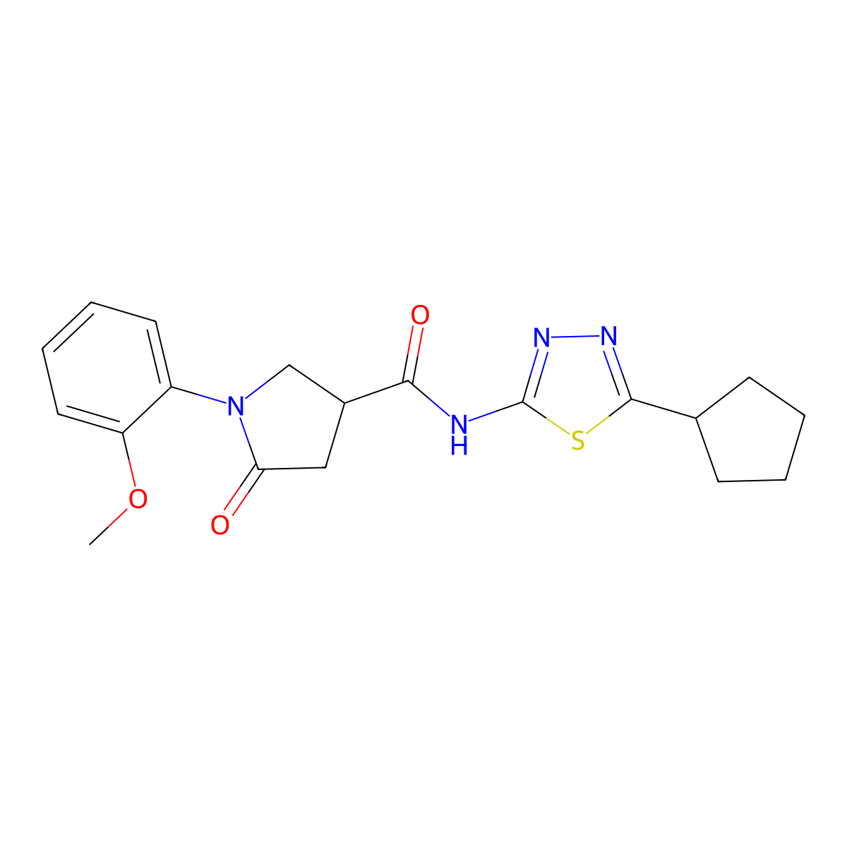 N-(5-cyclopentyl-1,3,4-thiadiazol-2-yl)-1-(2-methoxyphenyl)-5-oxopyrrolidine-3-carboxamide molecular structure, CAS 1374547-43-9
