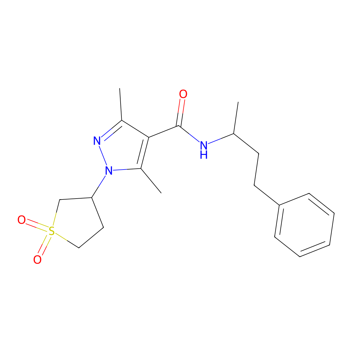 1-(1,1-dioxidotetrahydrothiophen-3-yl)-3,5-dimethyl-N-(4-phenylbutan-2-yl)-1H-pyrazole-4-carboxamide molecular structure, CAS 1374547-47-3