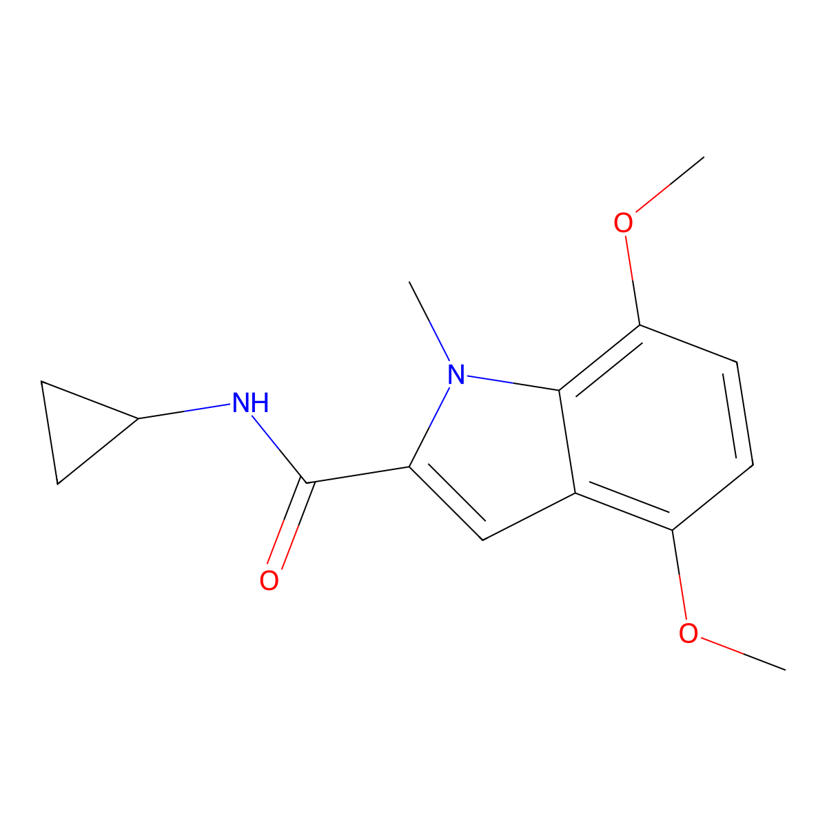 N-cyclopropyl-4,7-dimethoxy-1-methyl-1H-indole-2-carboxamide molecular structure, CAS 1374547-50-8