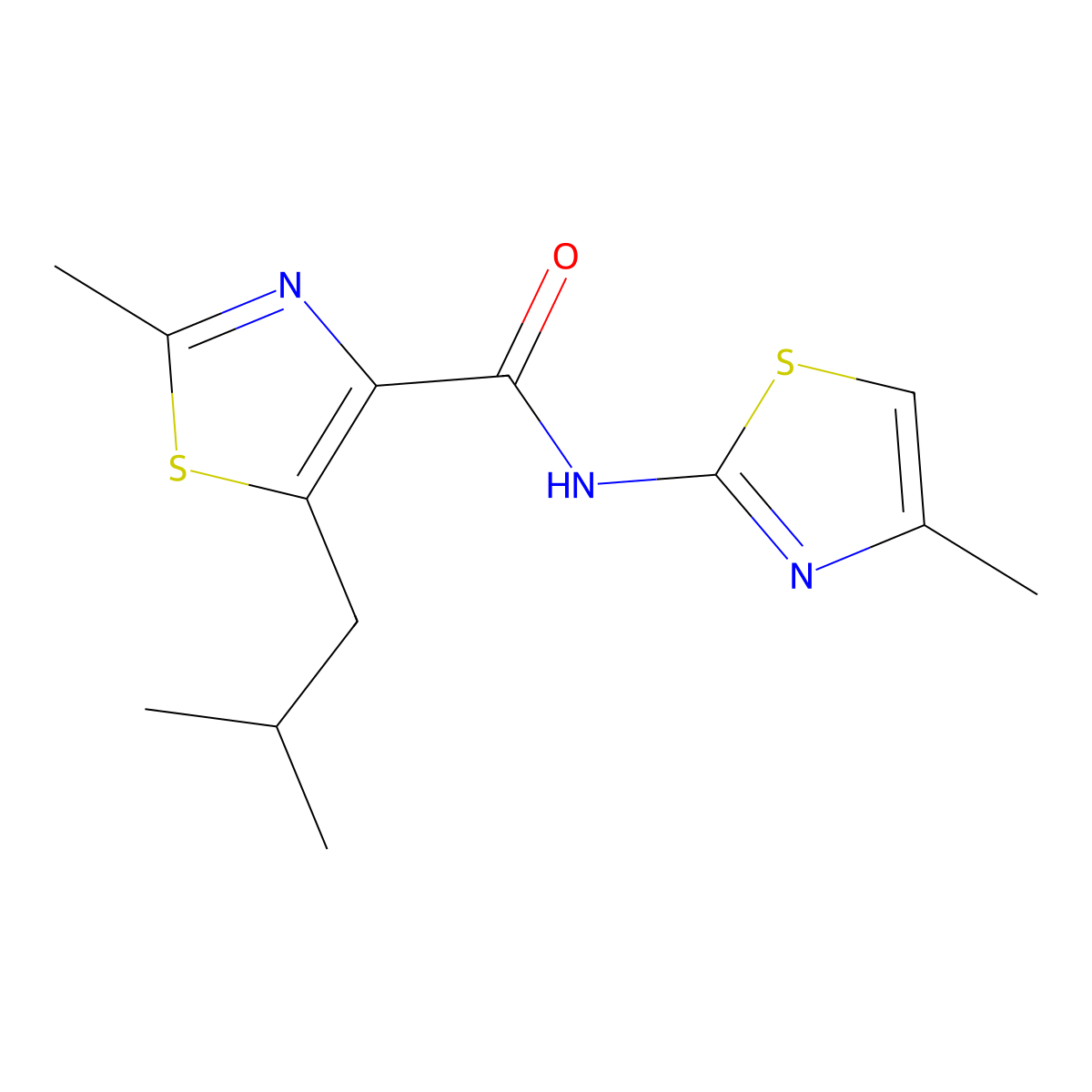 2-methyl-5-(2-methylpropyl)-N-(4-methyl-1,3-thiazol-2-yl)-1,3-thiazole-4-carboxamide molecular structure, CAS 1374547-56-4