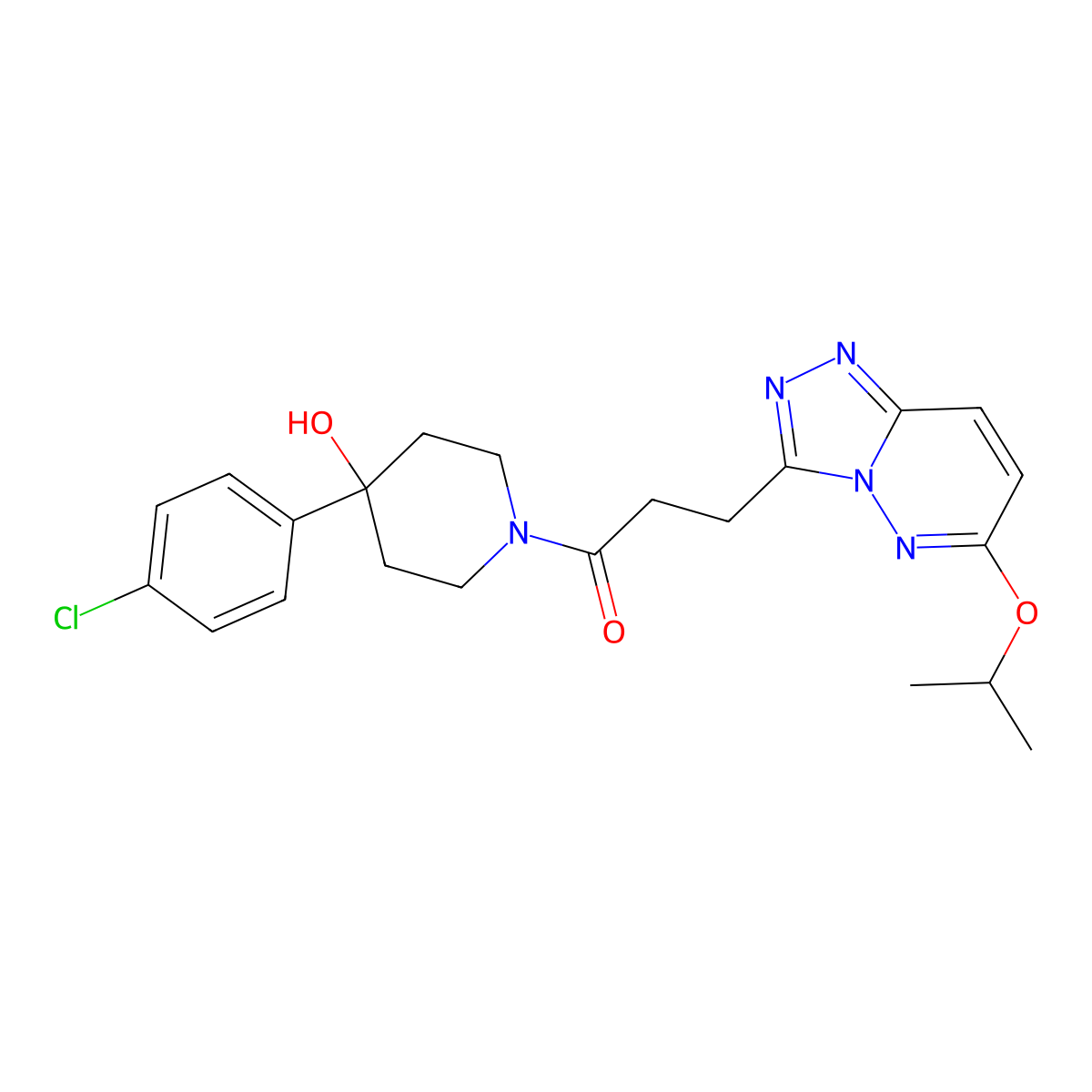 1-[4-(4-Chlorophenyl)-4-hydroxypiperidin-1-yl]-3-[6-(propan-2-yloxy)[1,2,4]triazolo[4,3-b]pyridazin-3-yl]propan-1-one molecular structure, CAS 1374547-60-0