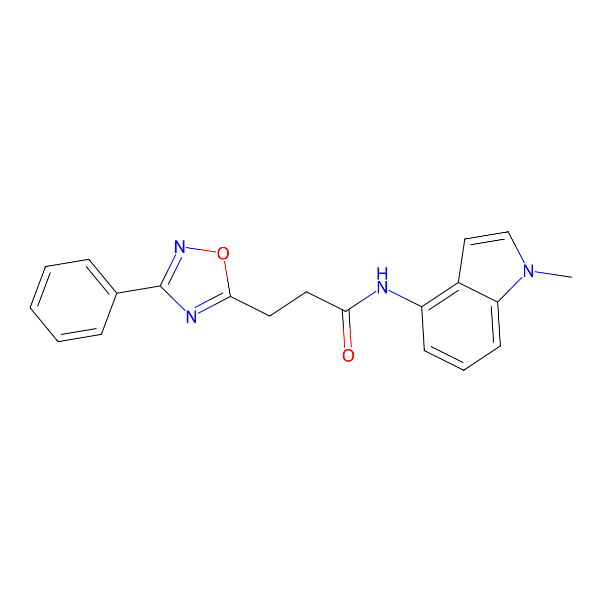 N-(1-methyl-1H-indol-4-yl)-3-(3-phenyl-1,2,4-oxadiazol-5-yl)propanamide molecular structure, CAS 1374547-64-4