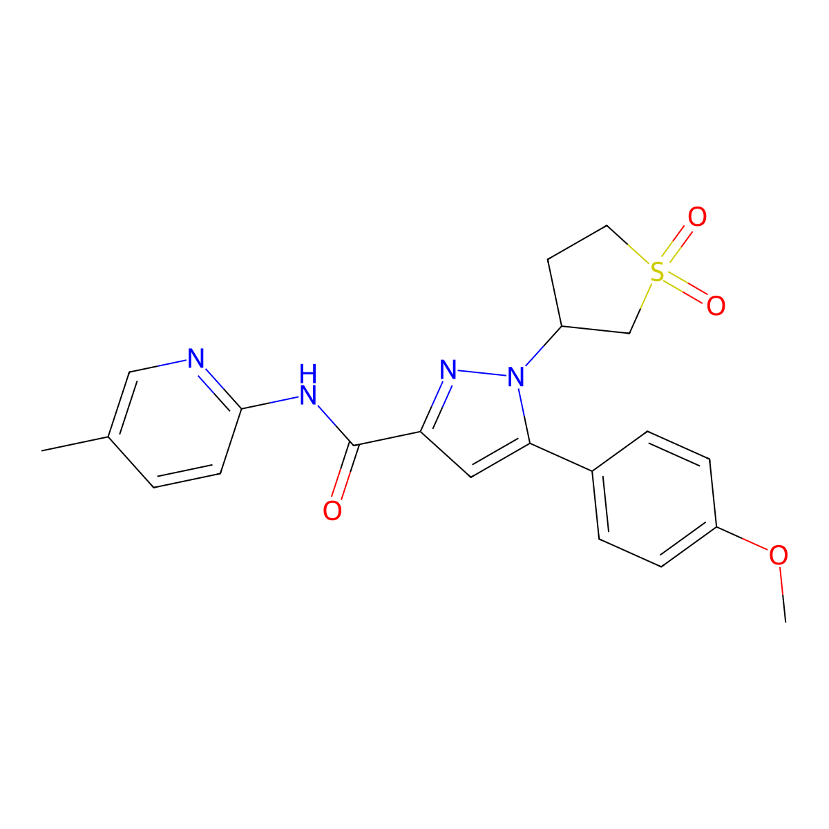 1-(1,1-dioxidotetrahydrothiophen-3-yl)-5-(4-methoxyphenyl)-N-(5-methylpyridin-2-yl)-1H-pyrazole-3-carboxamide molecular structure, CAS 1374547-68-8