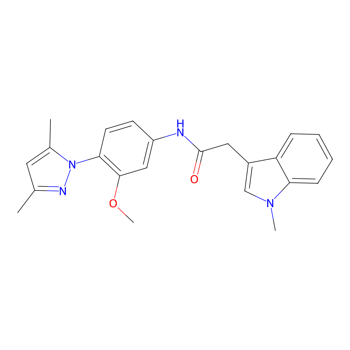 N-[4-(3,5-dimethyl-1H-pyrazol-1-yl)-3-methoxyphenyl]-2-(1-methyl-1H-indol-3-yl)acetamide molecular structure, CAS 1374547-70-2